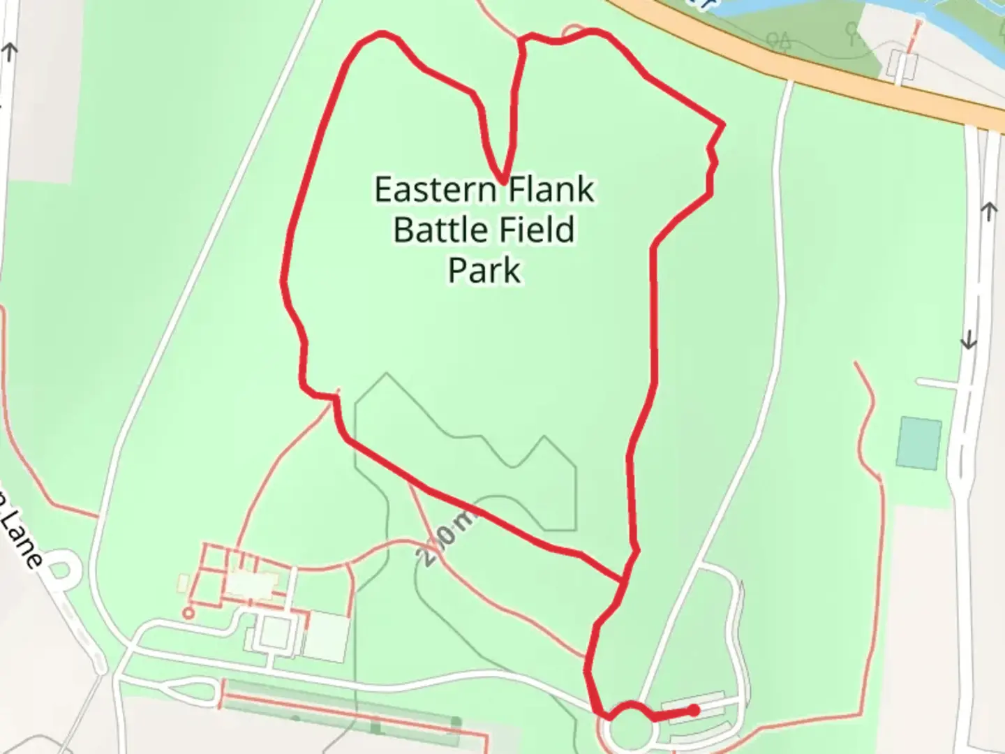 An image depicting the trail Eastern Flank Battle Field Park Loop and its surrounding area.