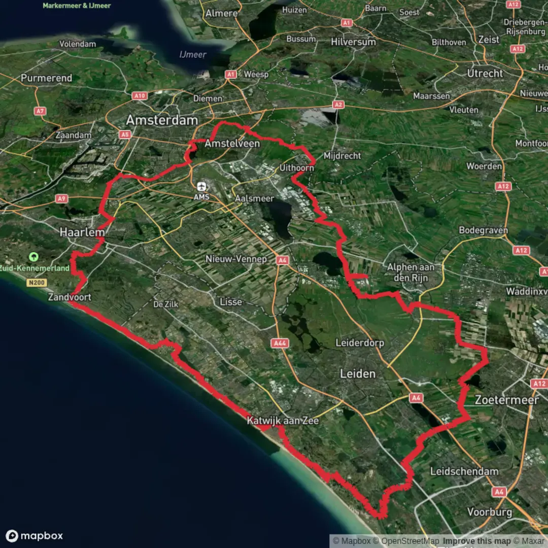 An image depicting the trail Rijwielpad Zuidduinen, Ganzenhoekweg and Oostvaartpad Loop and its surrounding area.