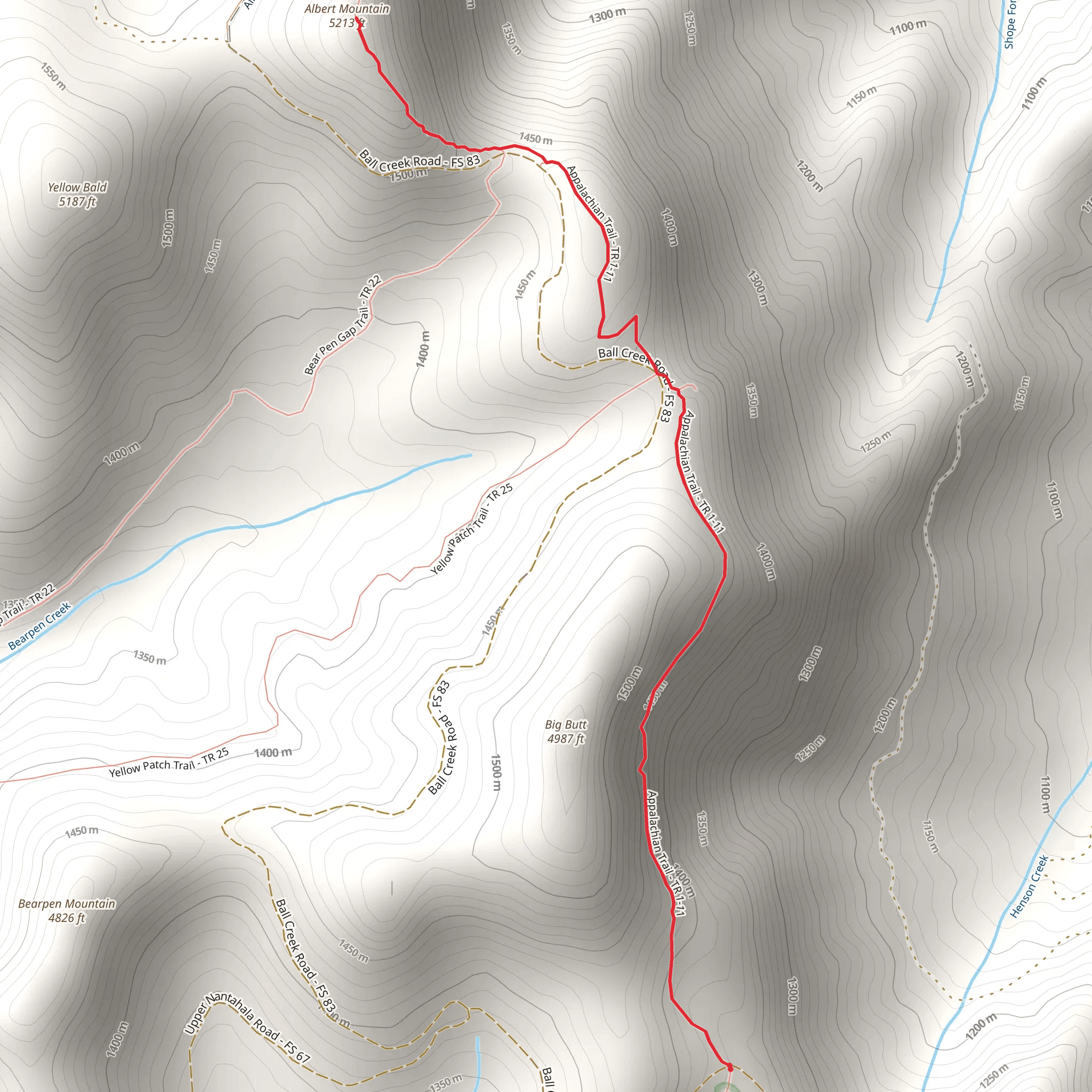 Albert Mountain via Appalachian Trail Out and Back mobile static map