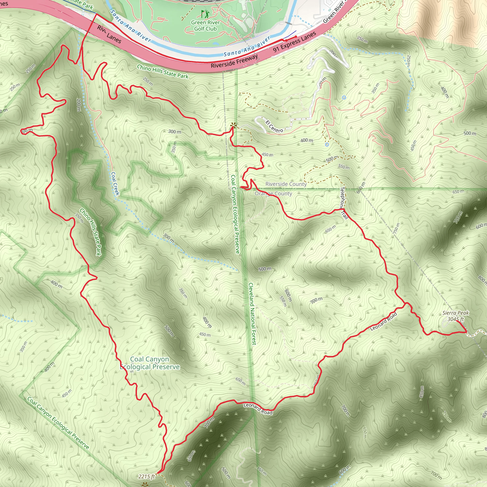 Pipeline, Sierra Peak and Coal Canyon Loop Trail mobile static map