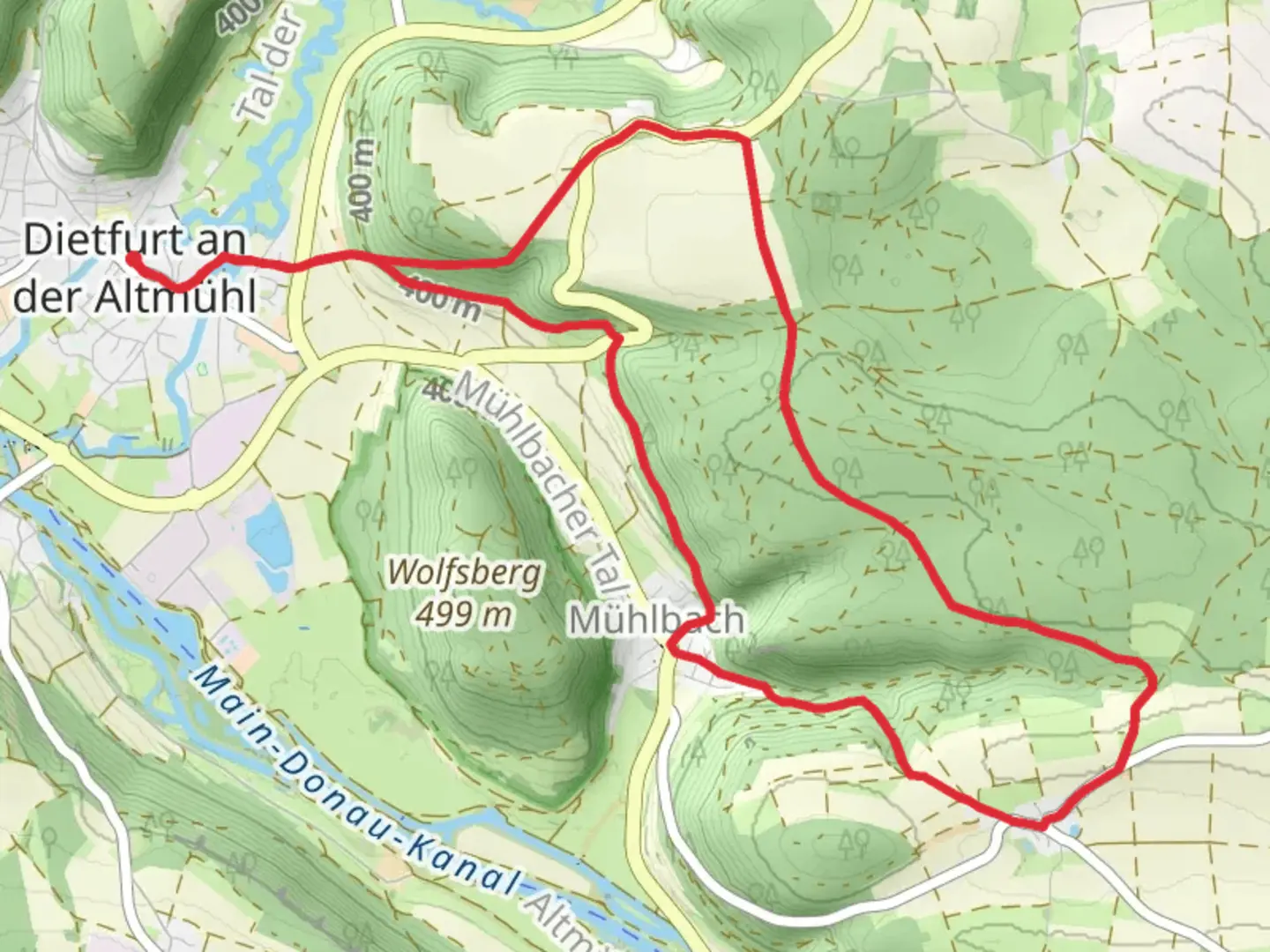 An image depicting the trail Wildensteiner Steig and its surrounding area.