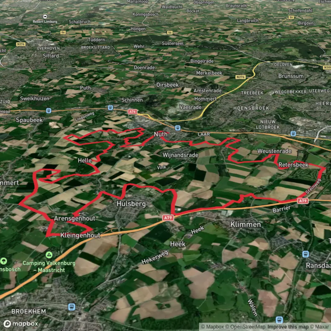An image depicting the trail Retersbeek, Hulsberg, Helle and Tervoorst Loop and its surrounding area.