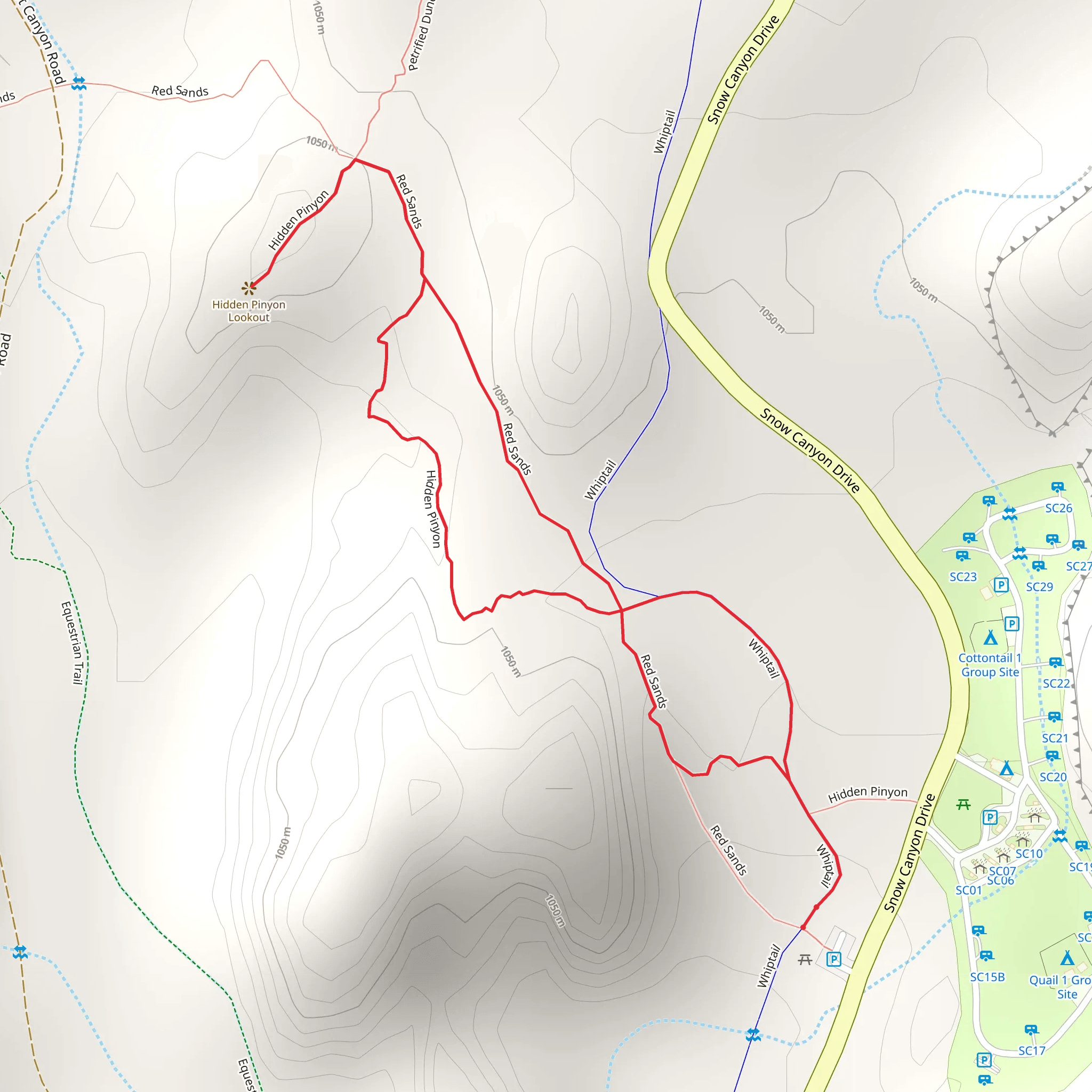 Whiptail Trail and Hidden Pinyon Overlook Trail mobile static map
