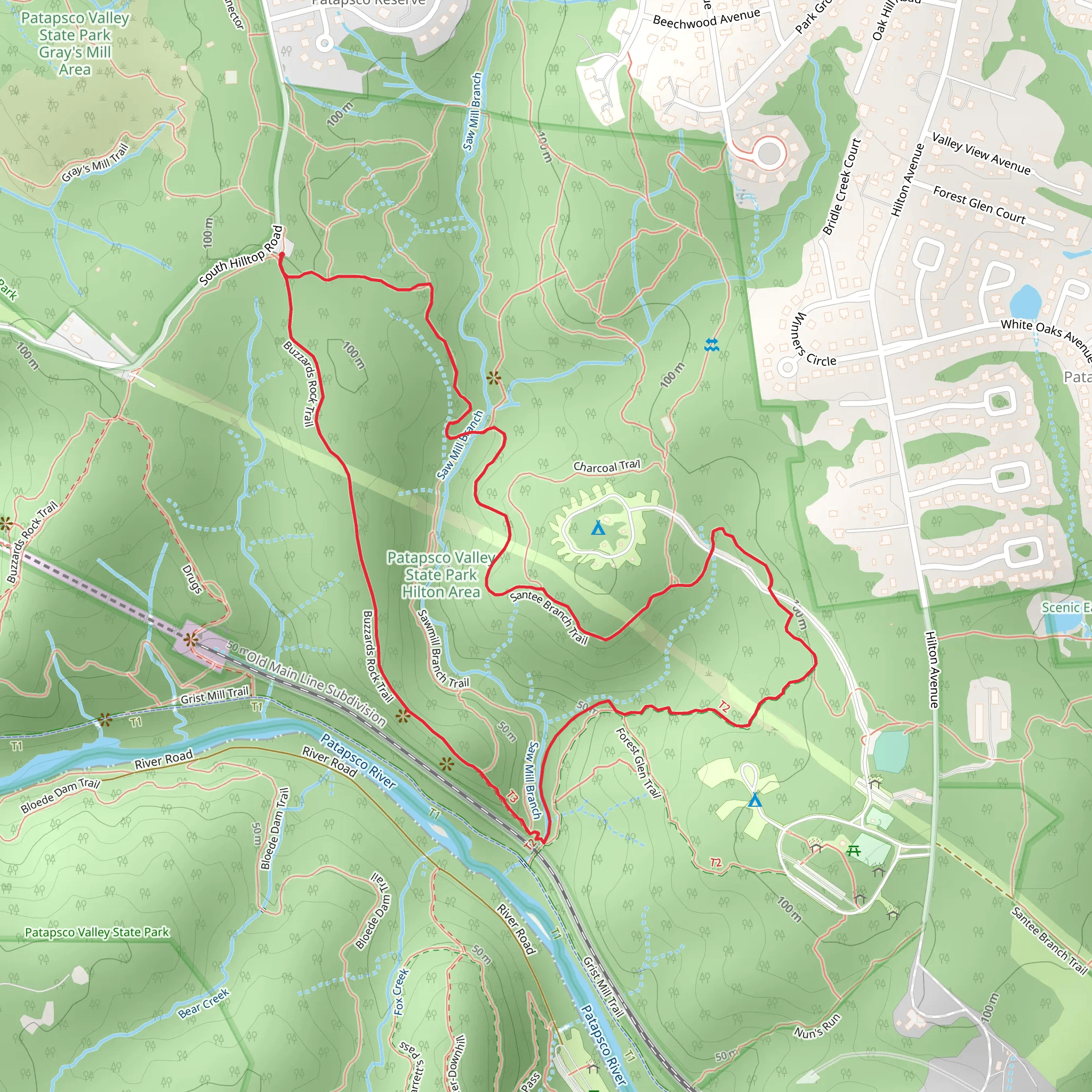 Santee Branch - Sawmill Branch - Buzzards Rock Loop Trail mobile static map