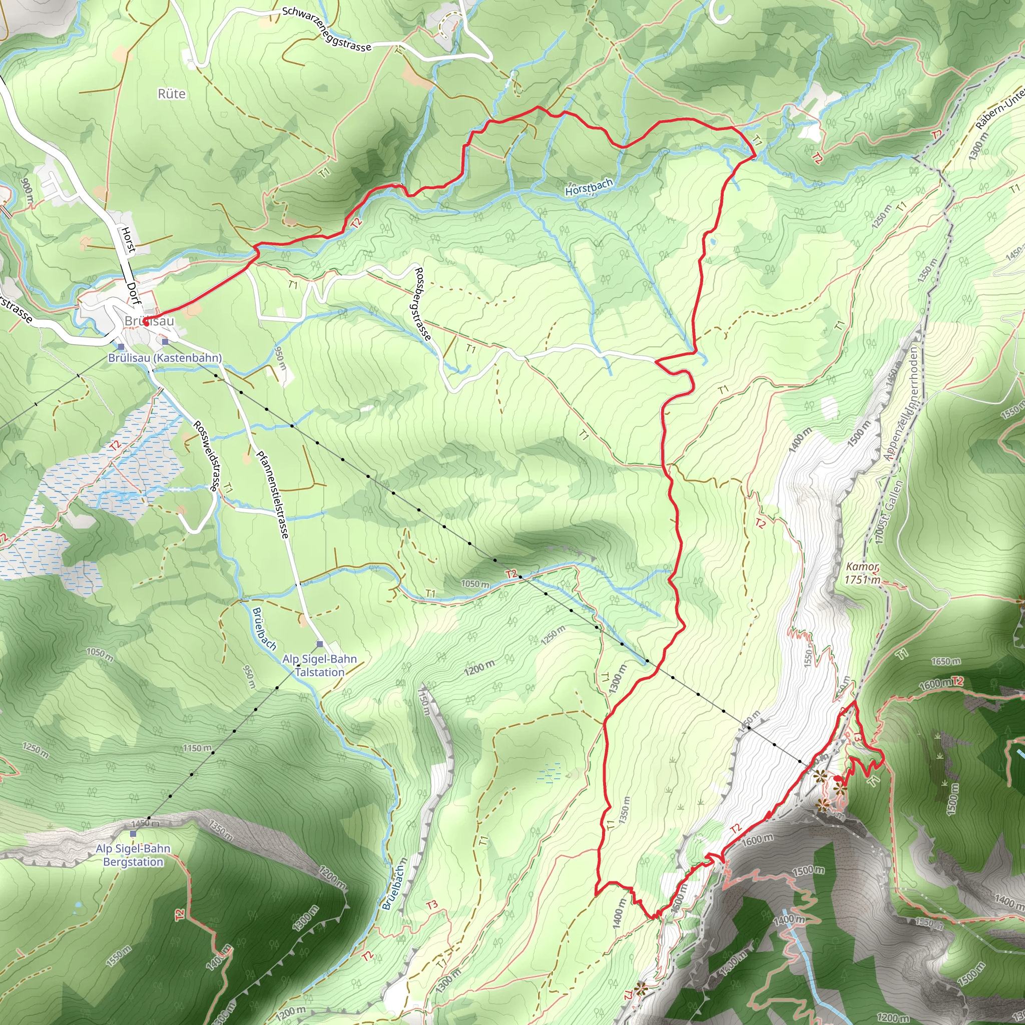 Brülisau to Hoher Kasten mobile static map