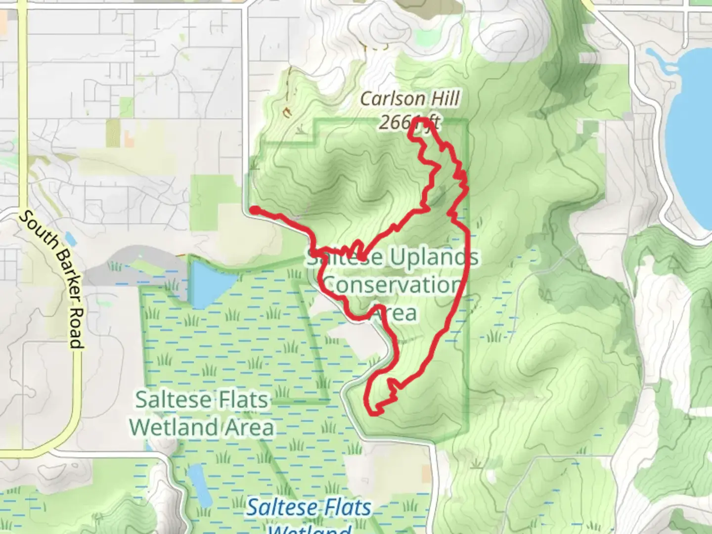 An image depicting the trail Uplands Loop and Summit Loop and its surrounding area.