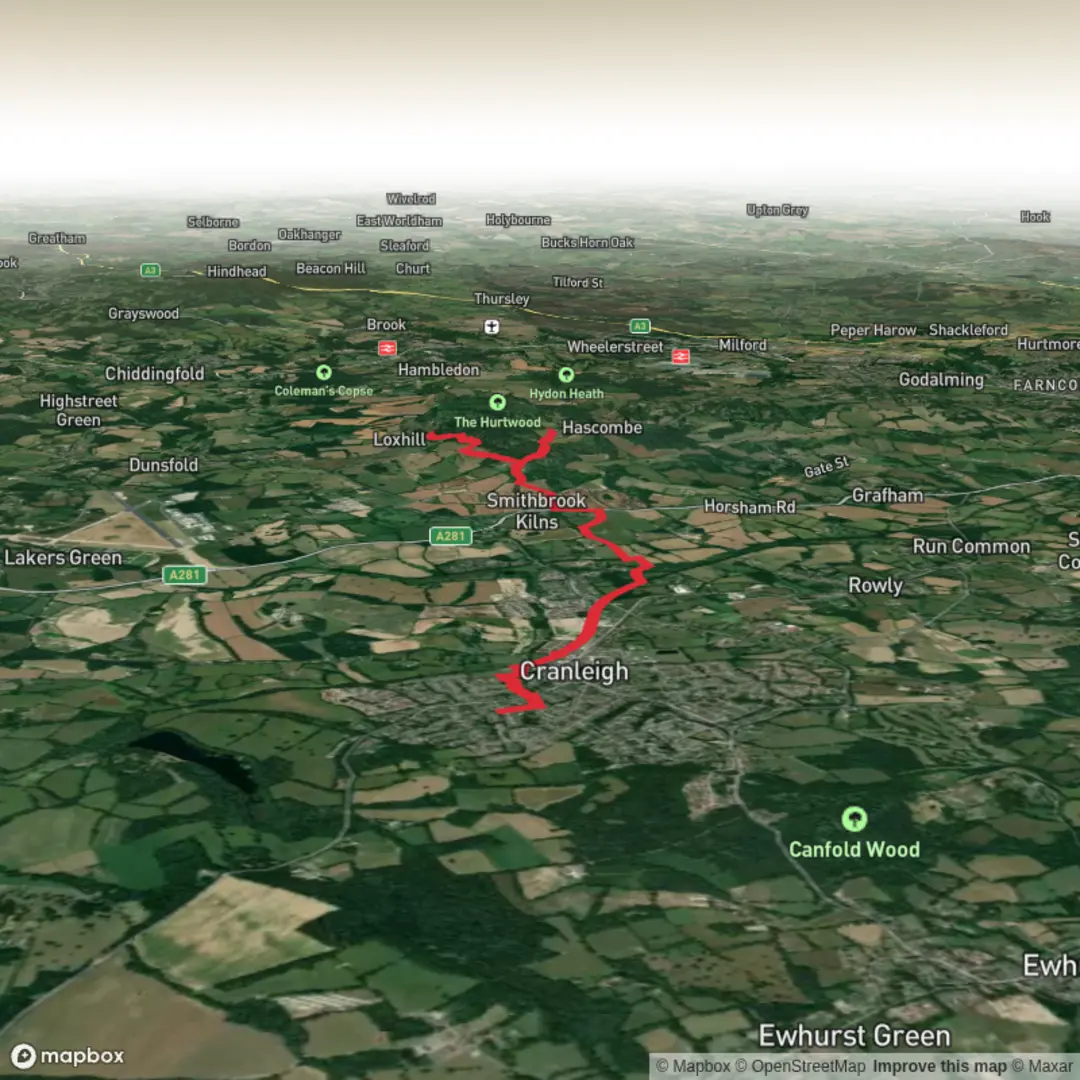 An image depicting the trail Cranleigh to hascombe and its surrounding area.
