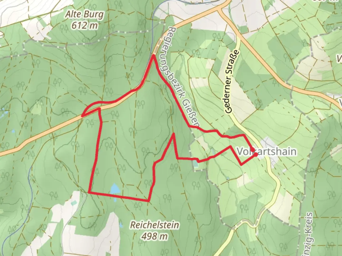 An image depicting the trail Volkartshain Loop and its surrounding area.