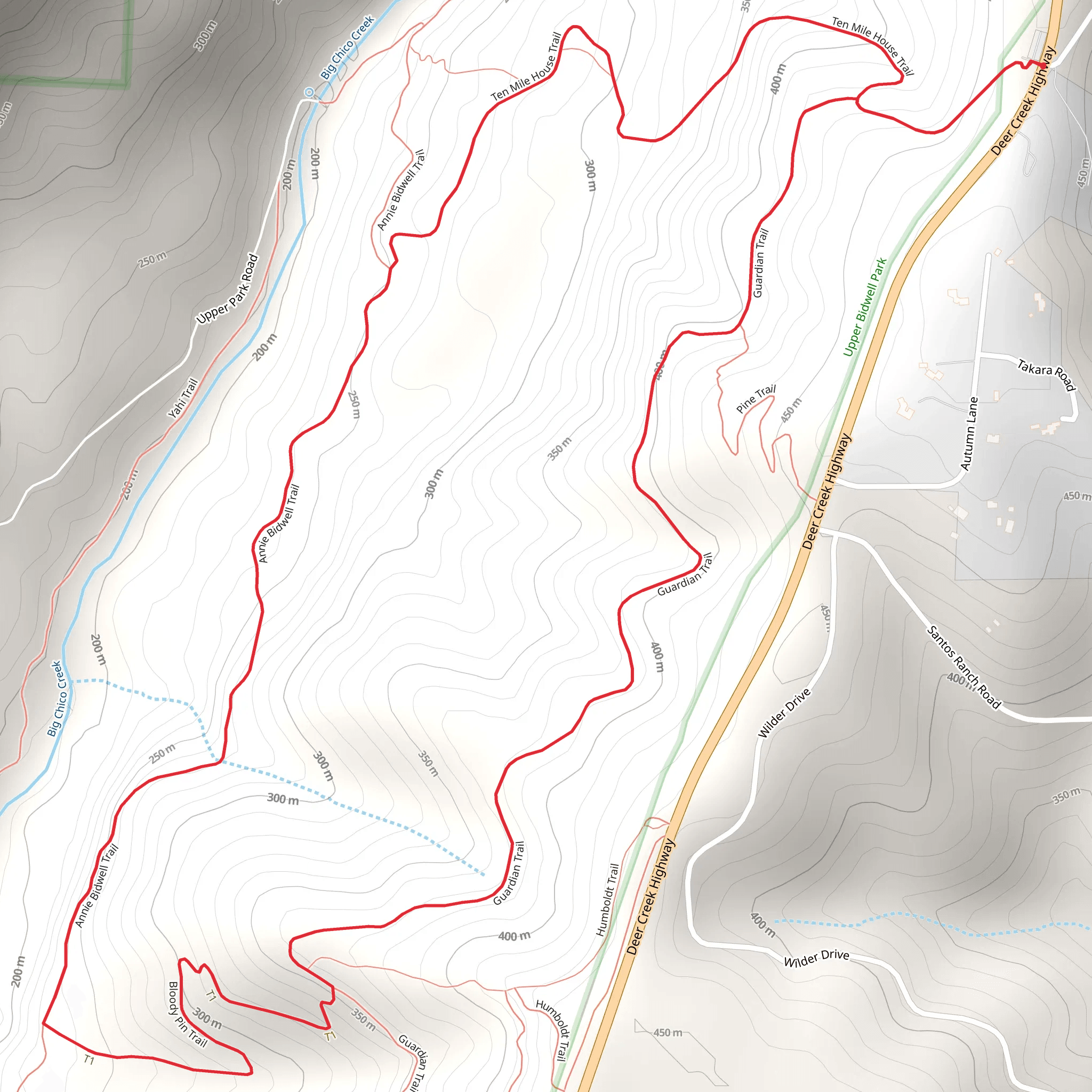 Ten Mile House Trail, Annie Bidwell Trail and Guardian Loop Trail mobile static map