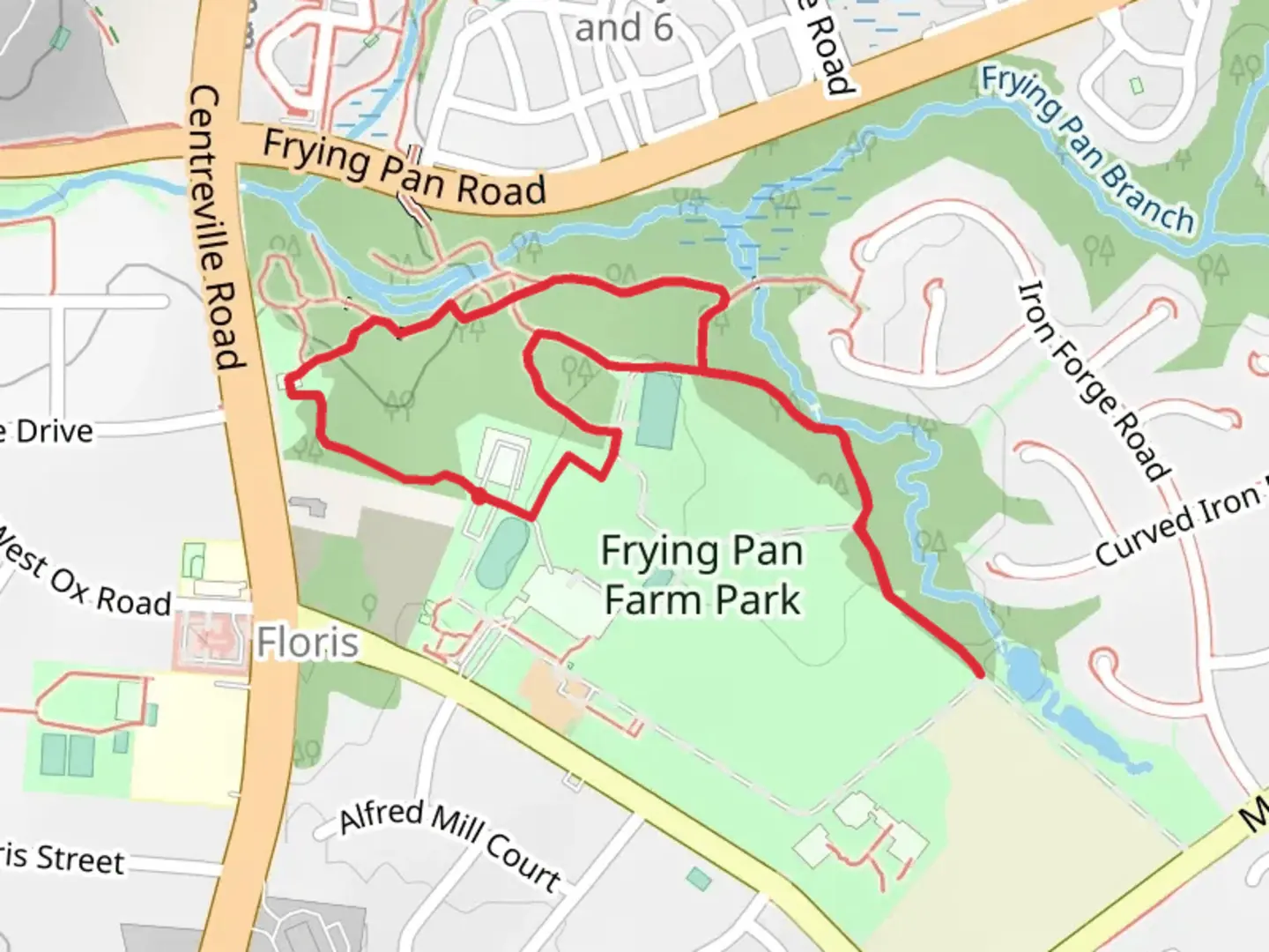 An image depicting the trail Frying Pan Farm Park Loop - West and its surrounding area.