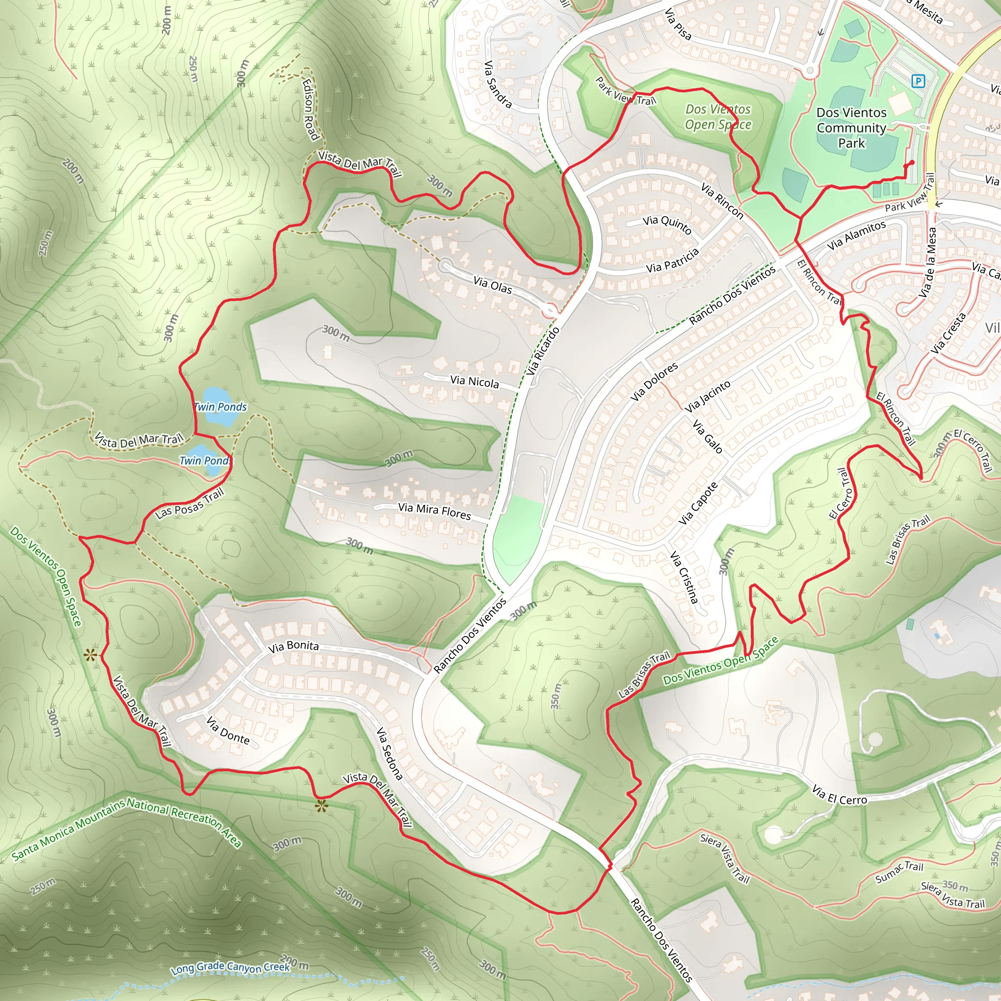 El Cerro, Las Posas and Twin Ponds Loop Trail mobile static map