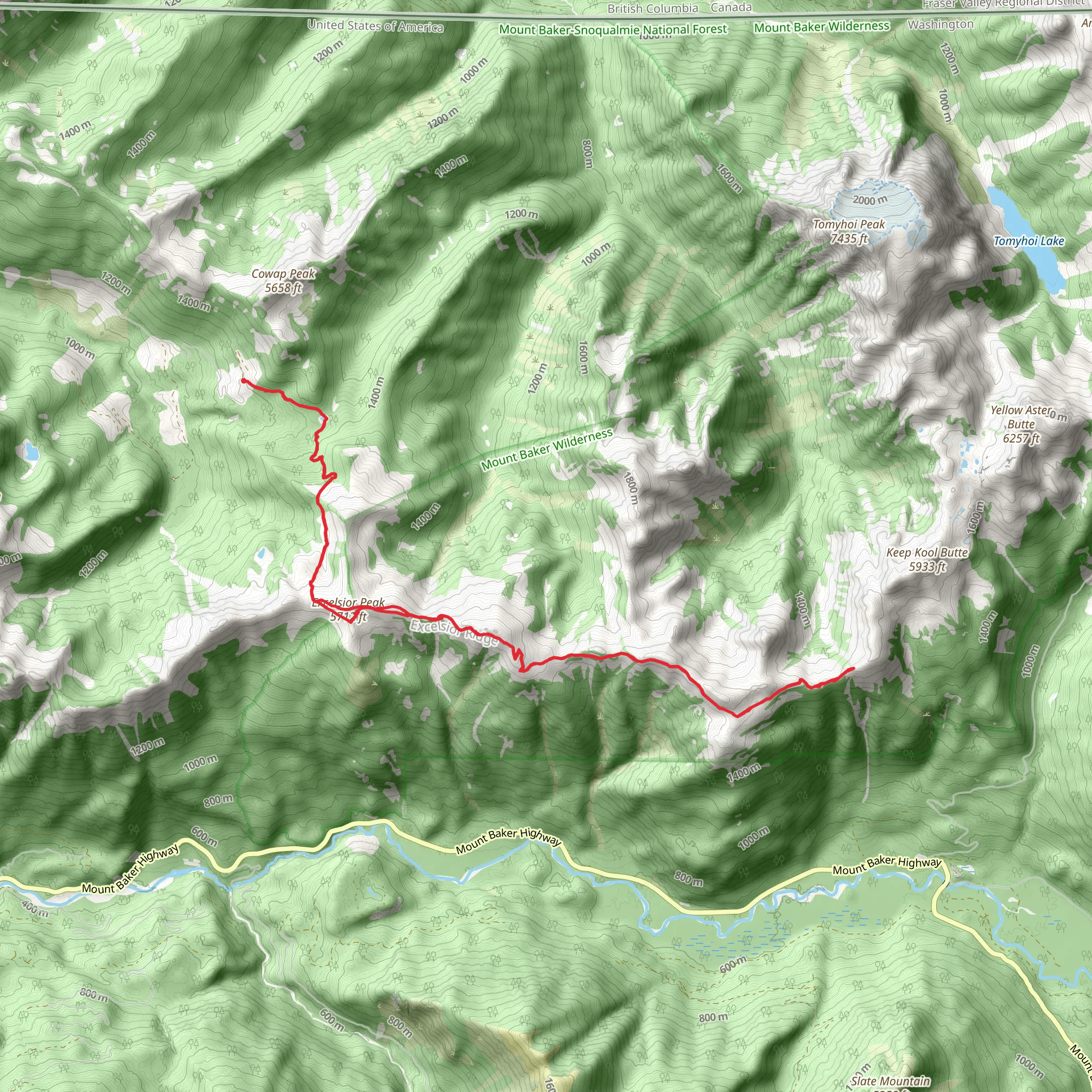 Welcome Pass and Excelsior Peak via Damfino Lakes Trail mobile static map