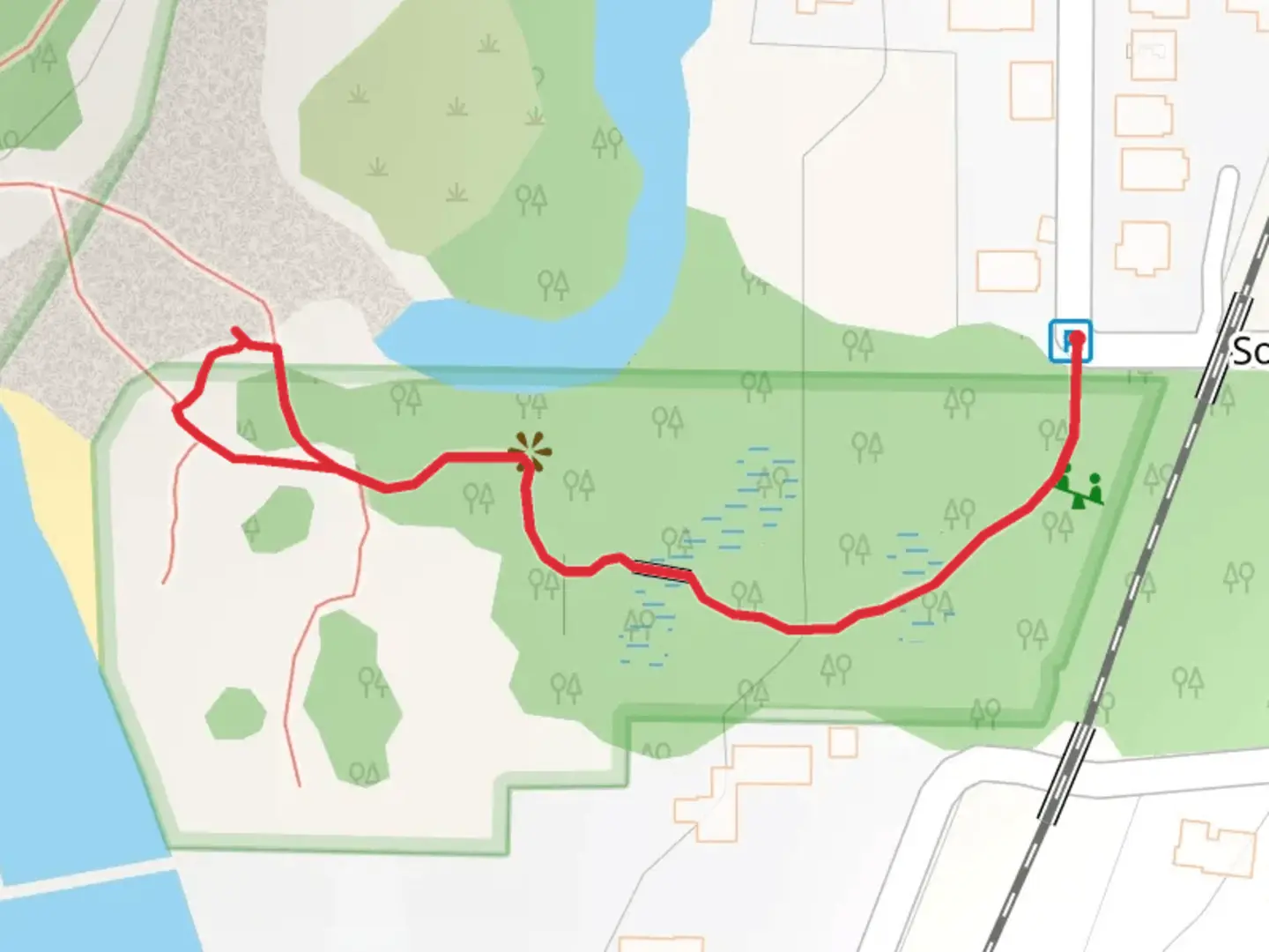 An image depicting the trail Southeast Sparrow Street Loop and its surrounding area.