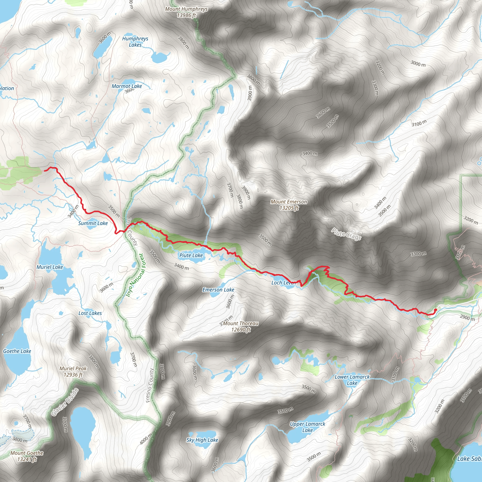 Piute Pass and Piute Canyon Trail mobile static map
