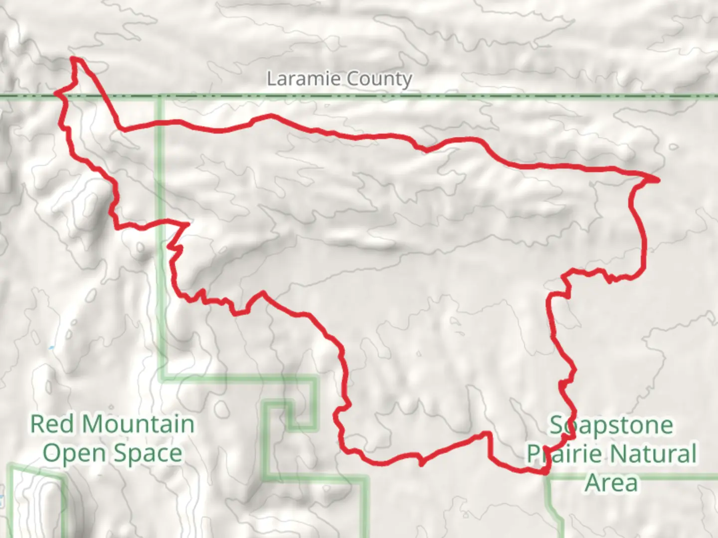 An image depicting the trail Pronghorn, Sand Wash and Cheyenne Rim Loop Trail and its surrounding area.