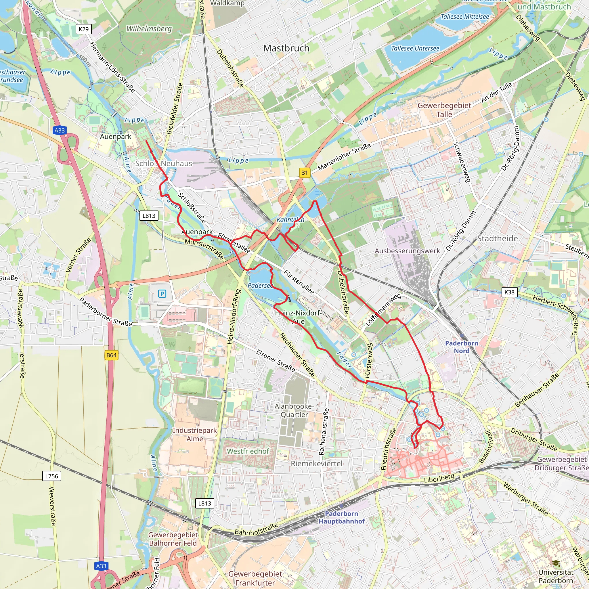 Padersee via Pader-Wanderung and Padersteinwegstrecke mobile static map