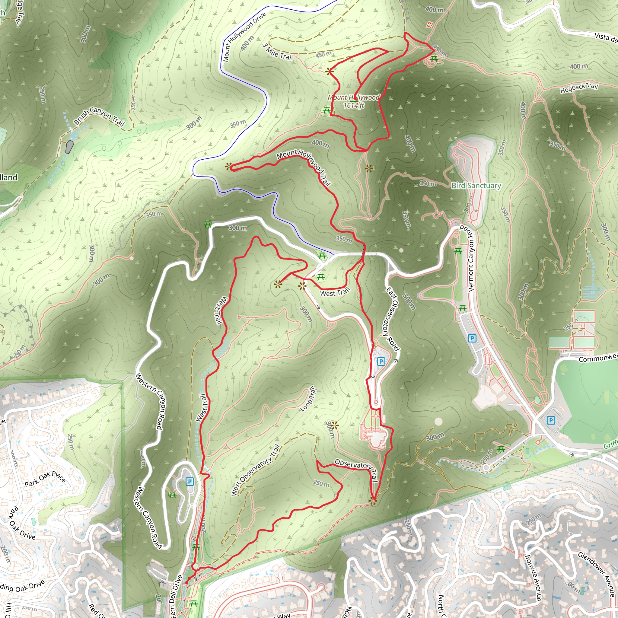 West Trail, Berlin Forest and Mount Hollywood Loop mobile static map