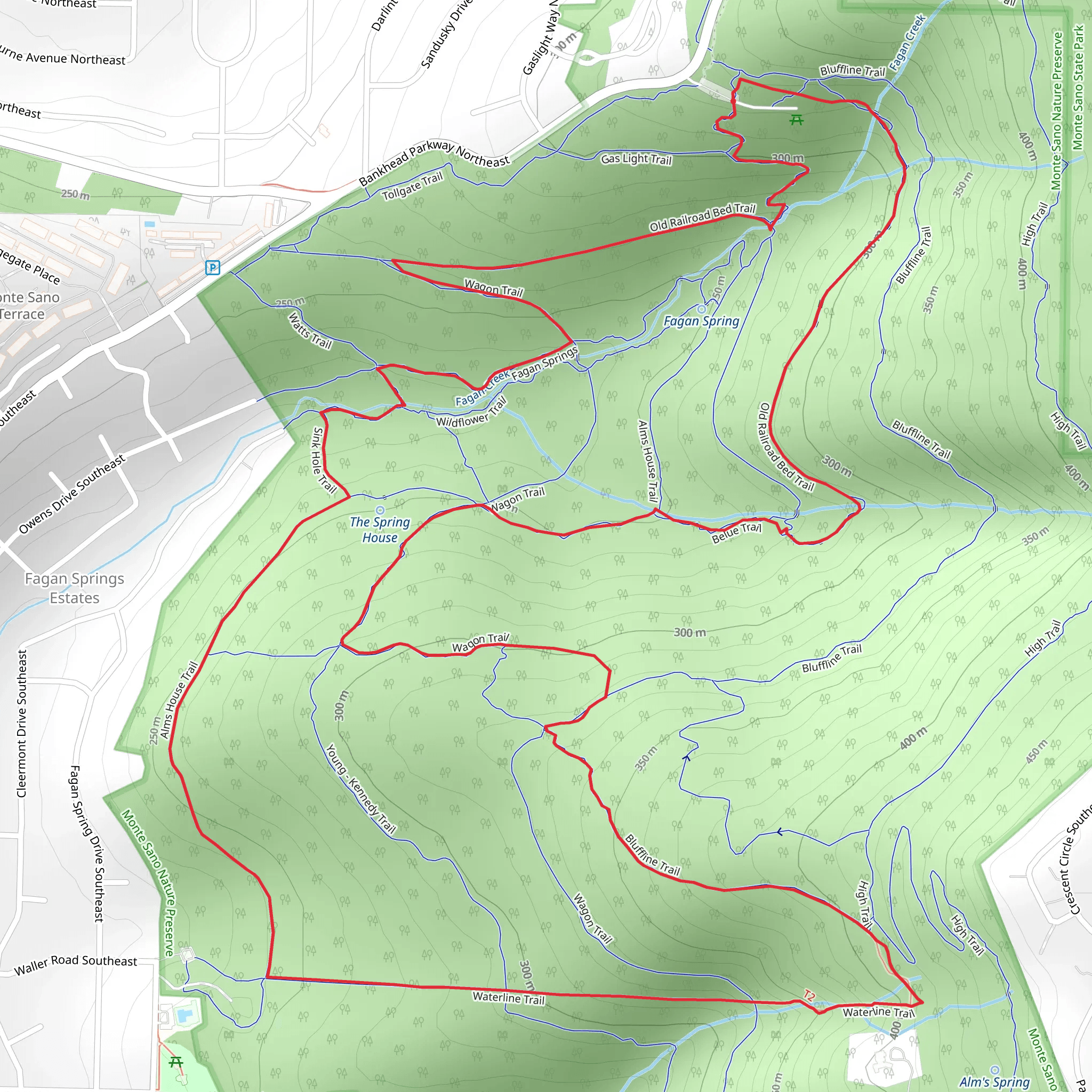 Alms House and Bluffline Loop Trail mobile static map