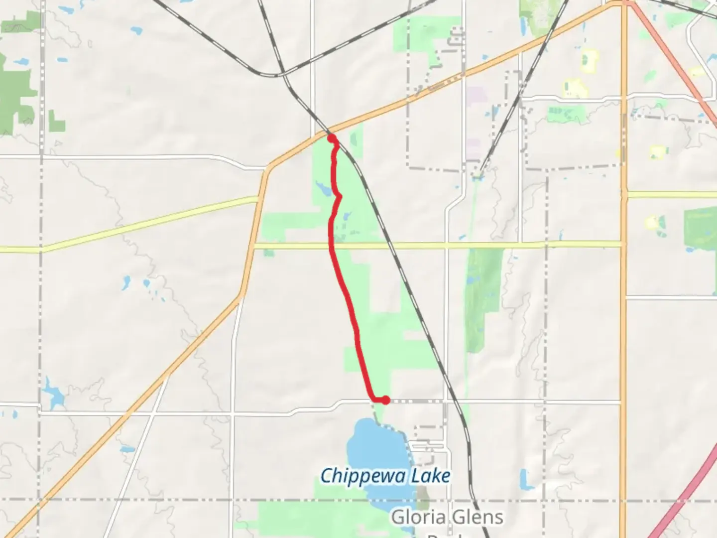 An image depicting the trail Chippewa Creek and Wetland Restoration Area and its surrounding area.