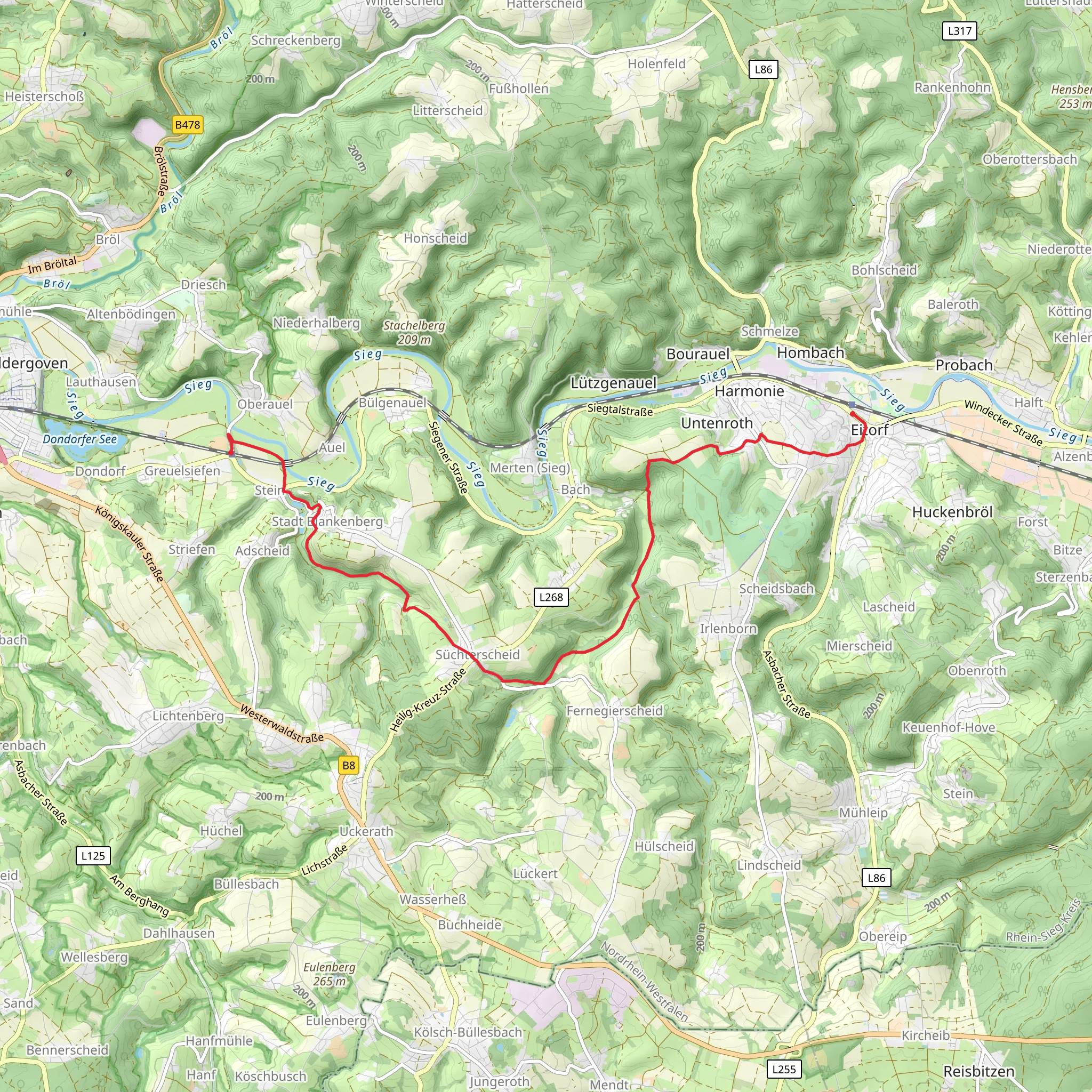 Dondorf to Eitorf via Natursteig Sieg mobile static map