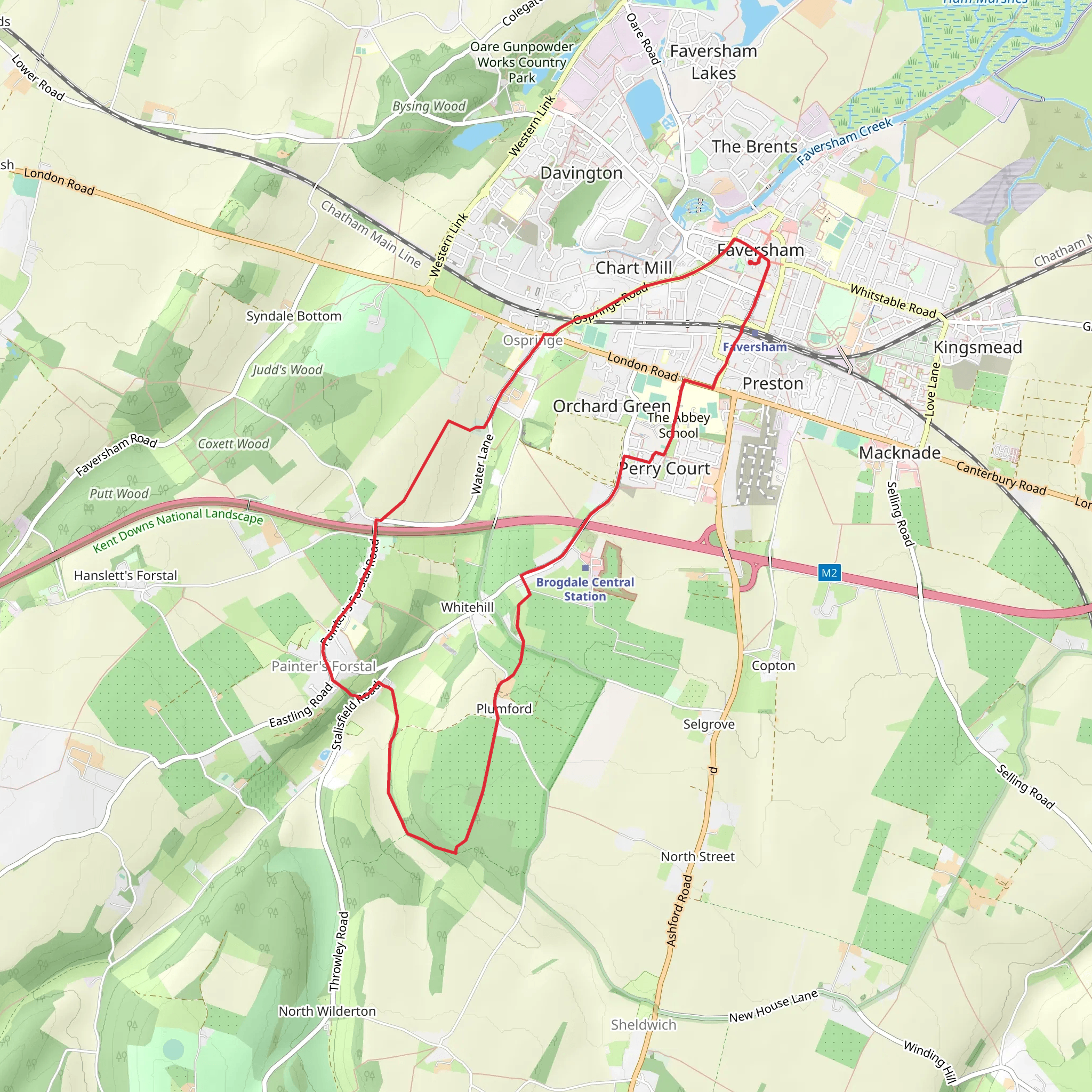 Faversham to Painter's Forstal Loop mobile static map