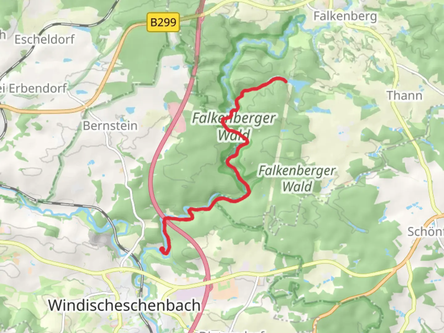 An image depicting the trail Muhlnickelweiher Walk via Falkenberger Wald and its surrounding area.