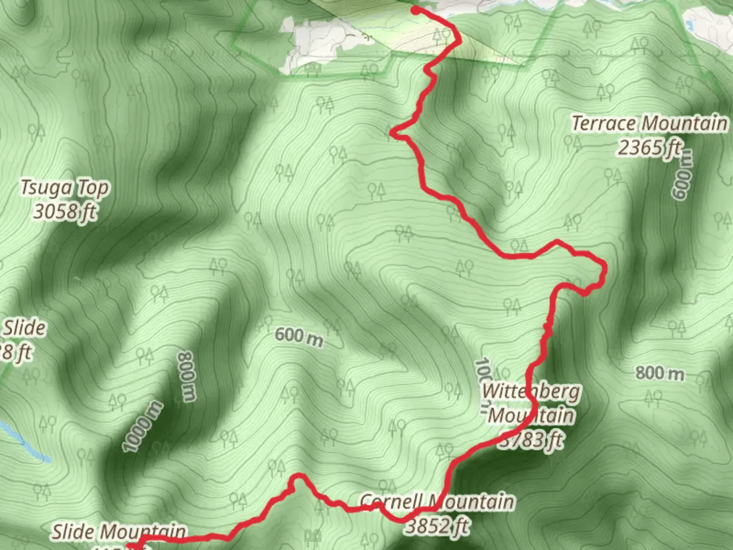 An image depicting the trail Wittenberg Mountain and Slide Mountain from Woodland Valley Road and its surrounding area.