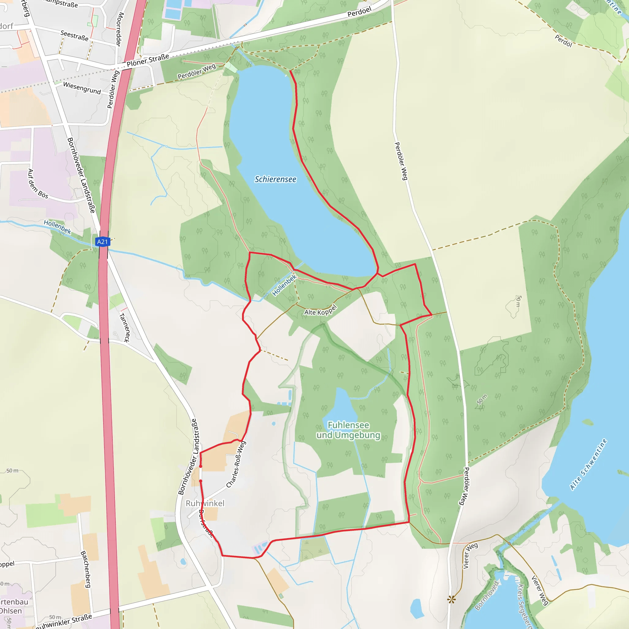 Fuhlensee und Umgebung and Schierensee Loop mobile static map
