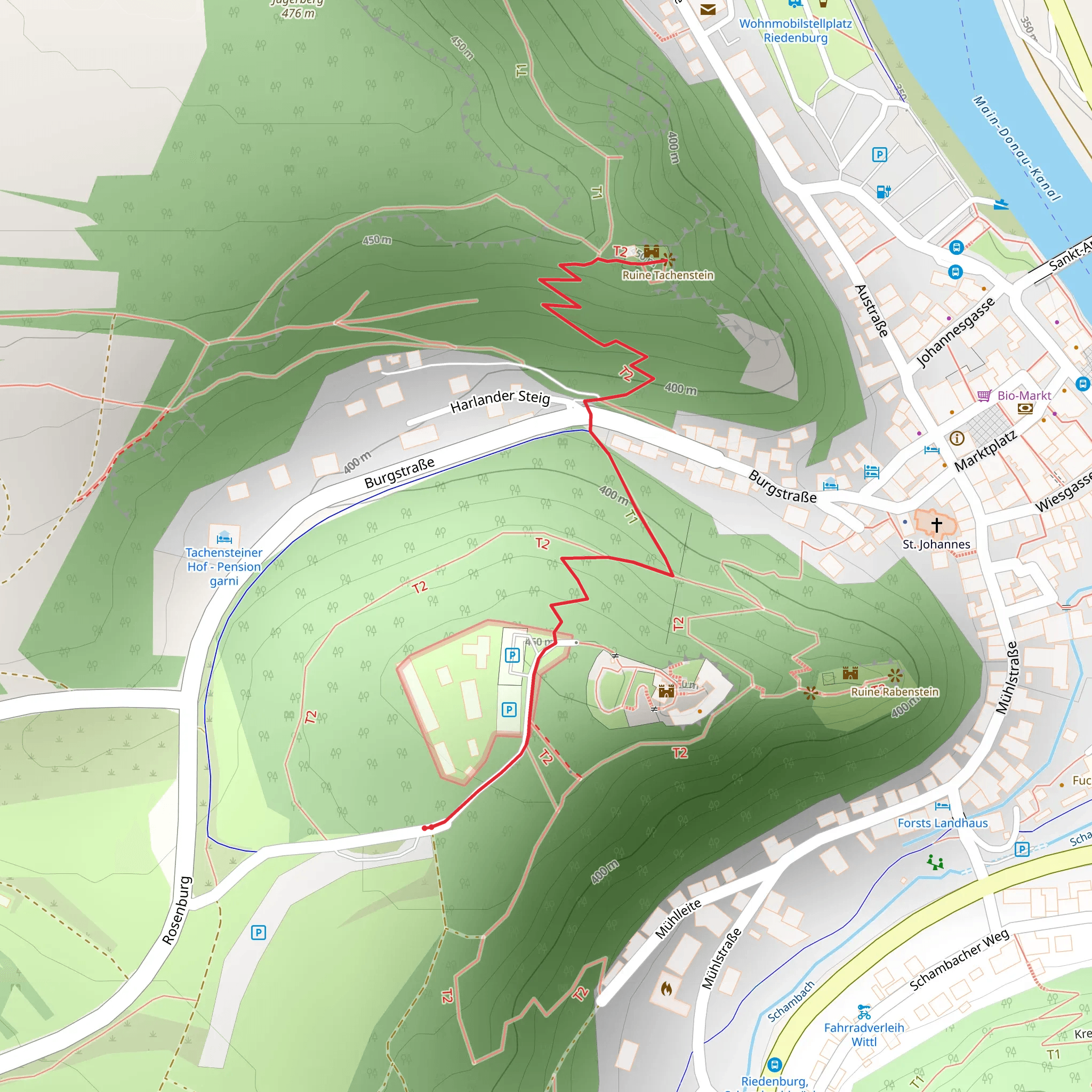 Ruine Tachenstein Walk via Drei Burgen Steig mobile static map