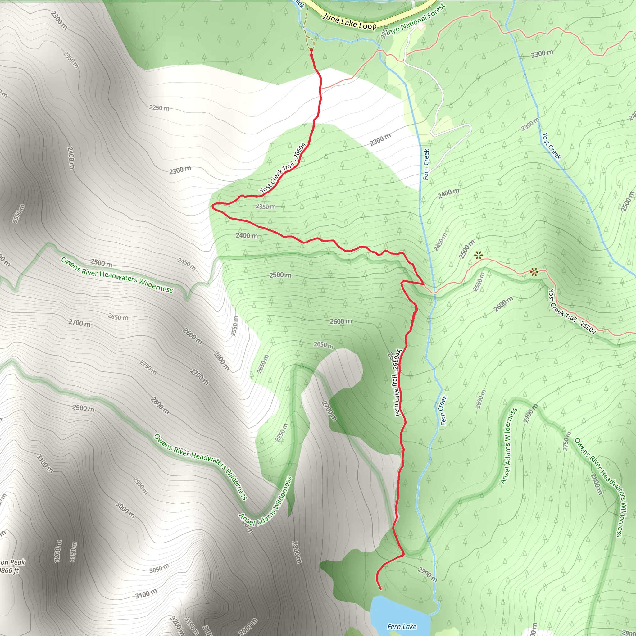 Fern Lake via Yost Creek Trail mobile static map