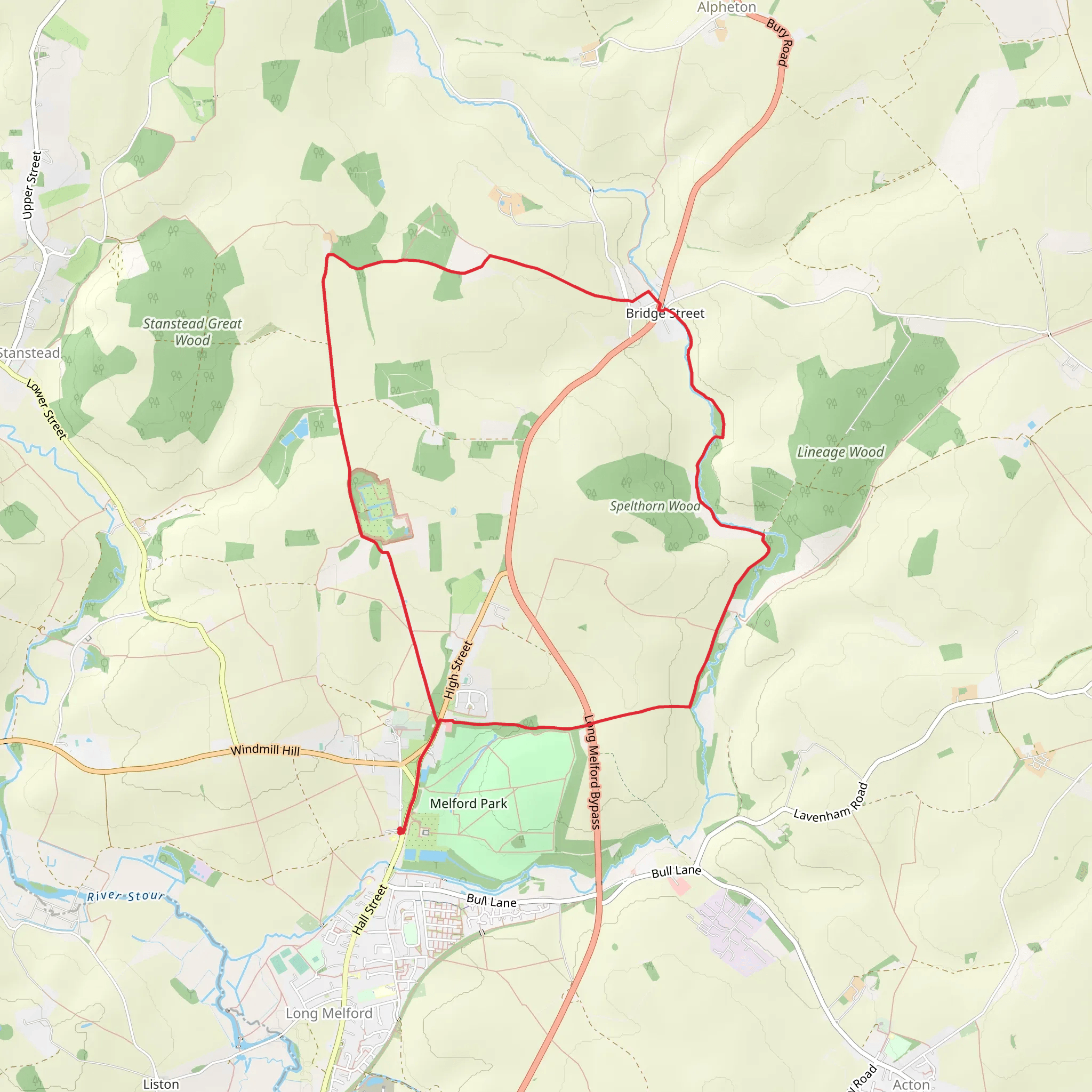 Melford Hall - Escape to the Country - Circular Walk - Long Melford - Suffolk mobile static map