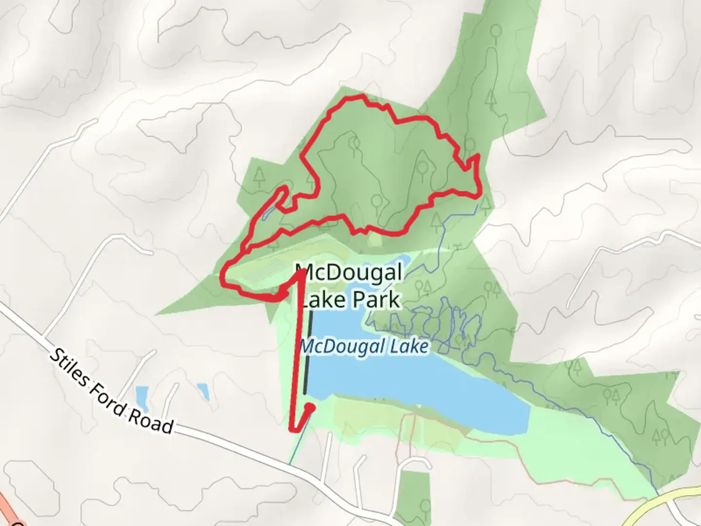 An image depicting the trail McDougal Lake and McDougal Loop Trail and its surrounding area.