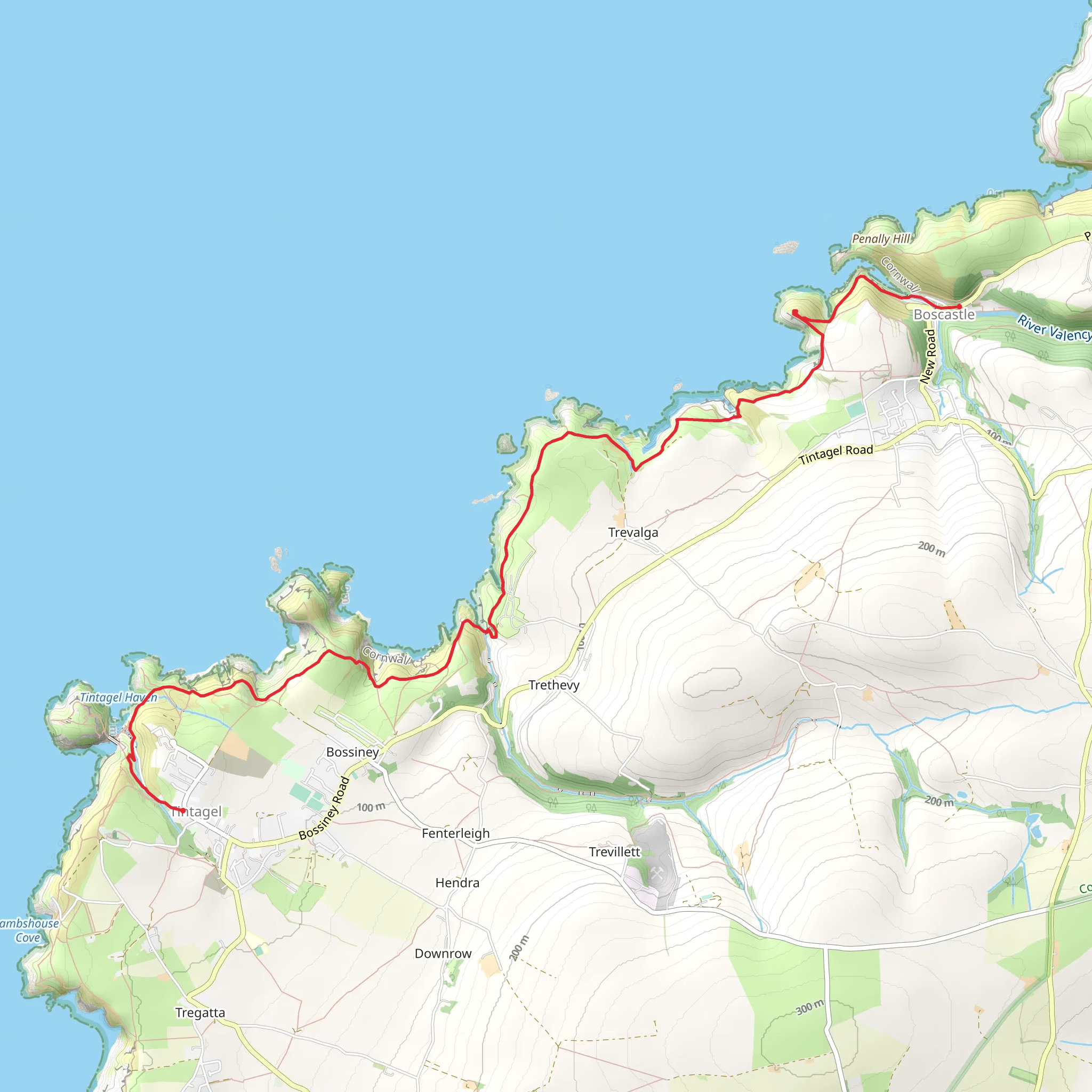 Boscastle to Tintagel Walk via Smith's cliff mobile static map