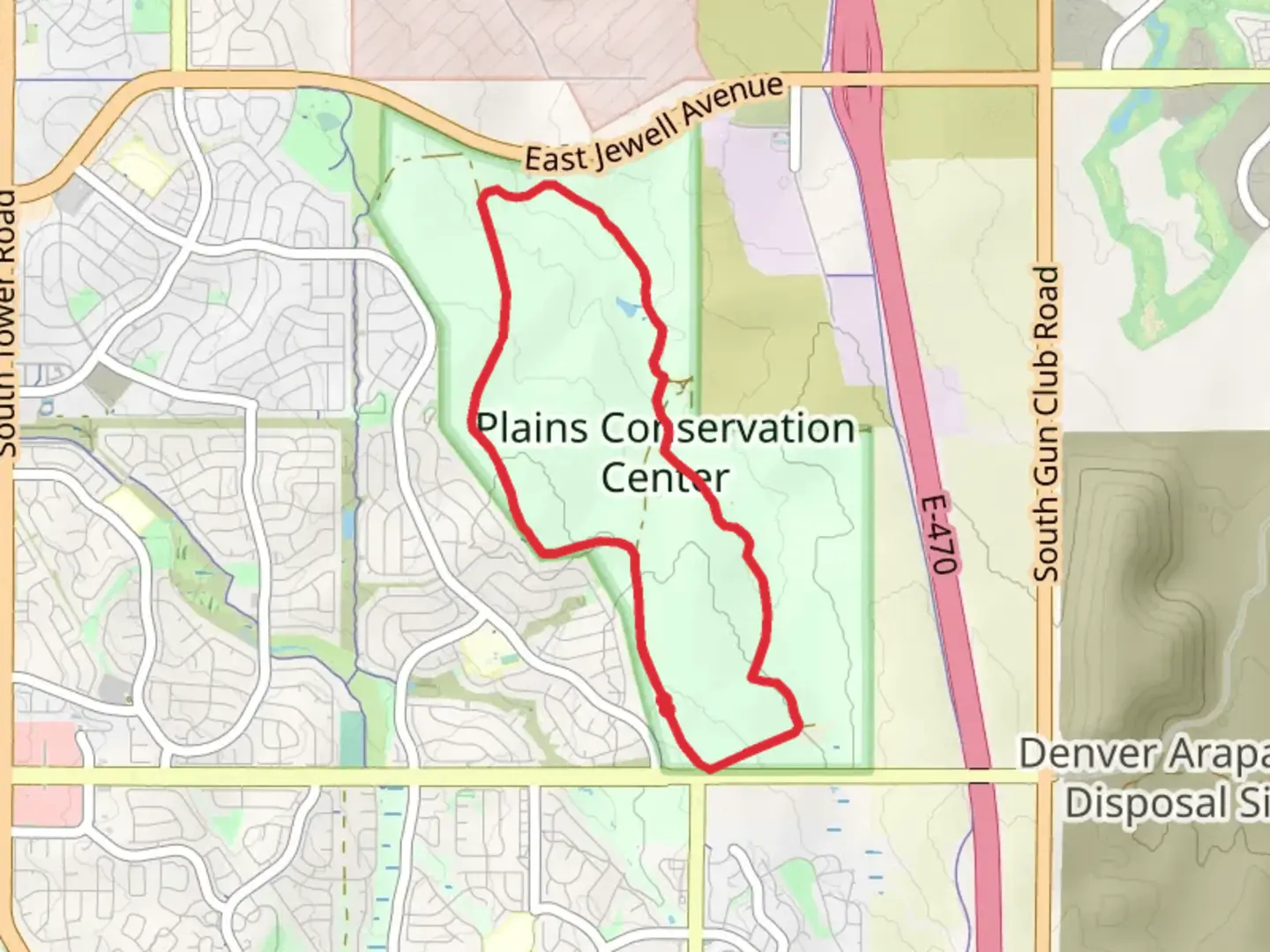 An image depicting the trail Plains Conservation Center Loop and its surrounding area.