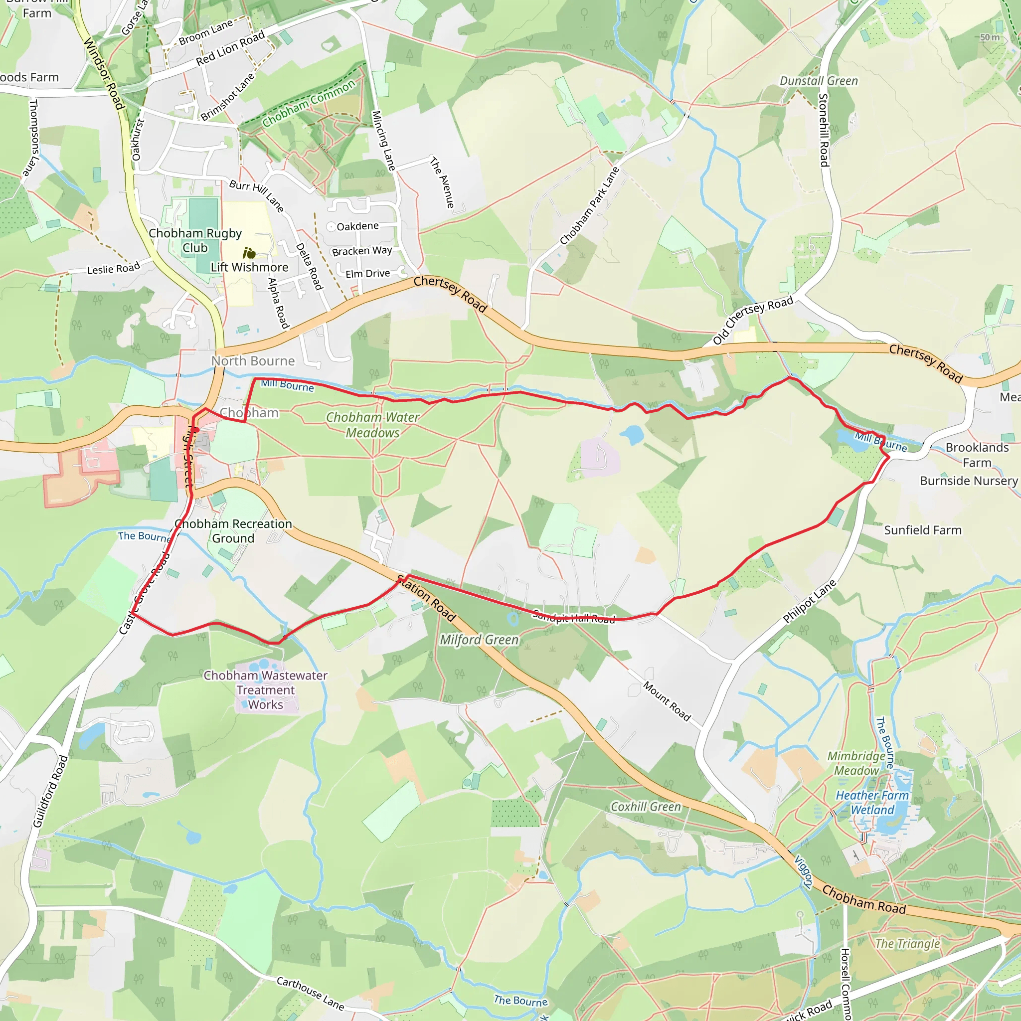 Chobham Water Meadows and Mill Bourne mobile static map