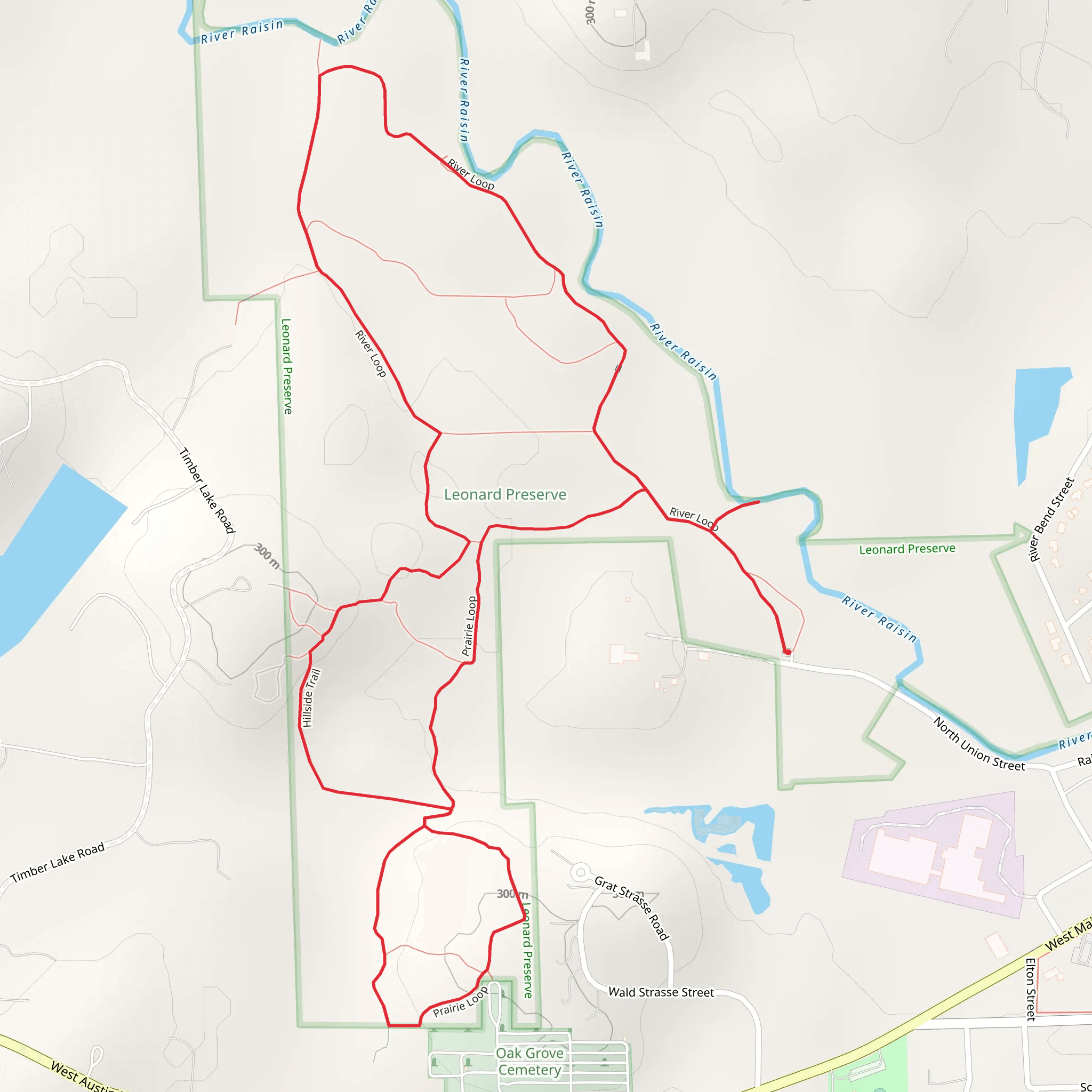 River Raisin - Hillside - Prairie Loop Trail mobile static map