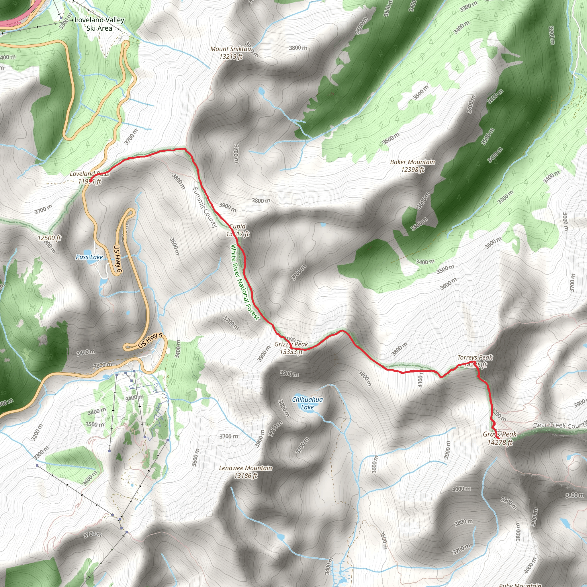 Cupid, Grizzly Peak and Torreys Peak via Grays Peak Trail mobile static map