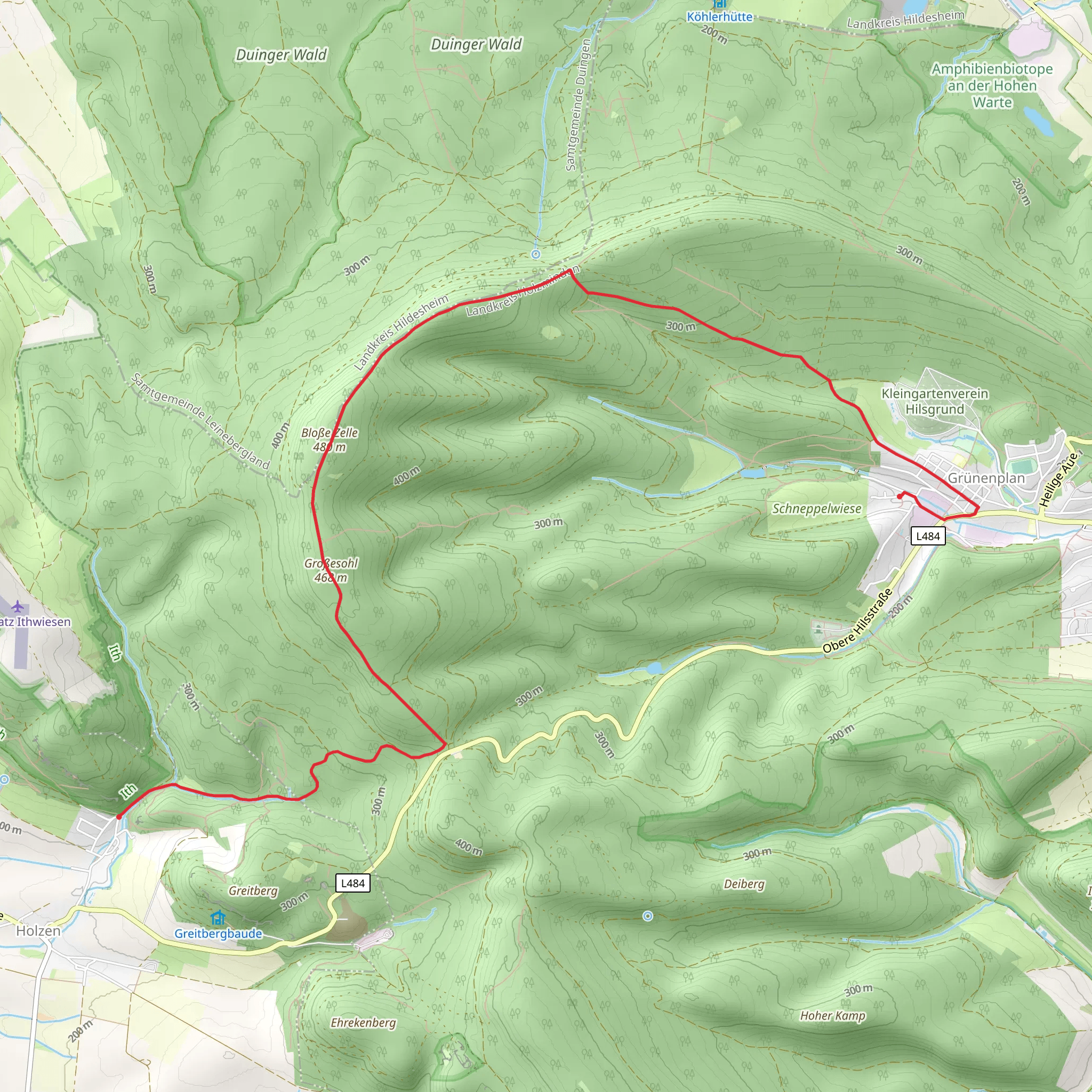 Grünenplan to Holzen via Ith-Hils Wanderweg mobile static map