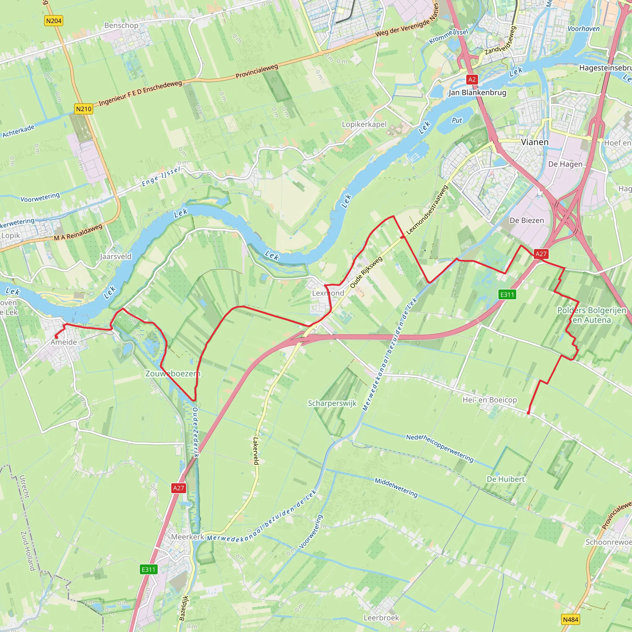 Hoogwaard to Hei en Boeicop via De Boezem and De Verel mobile static map