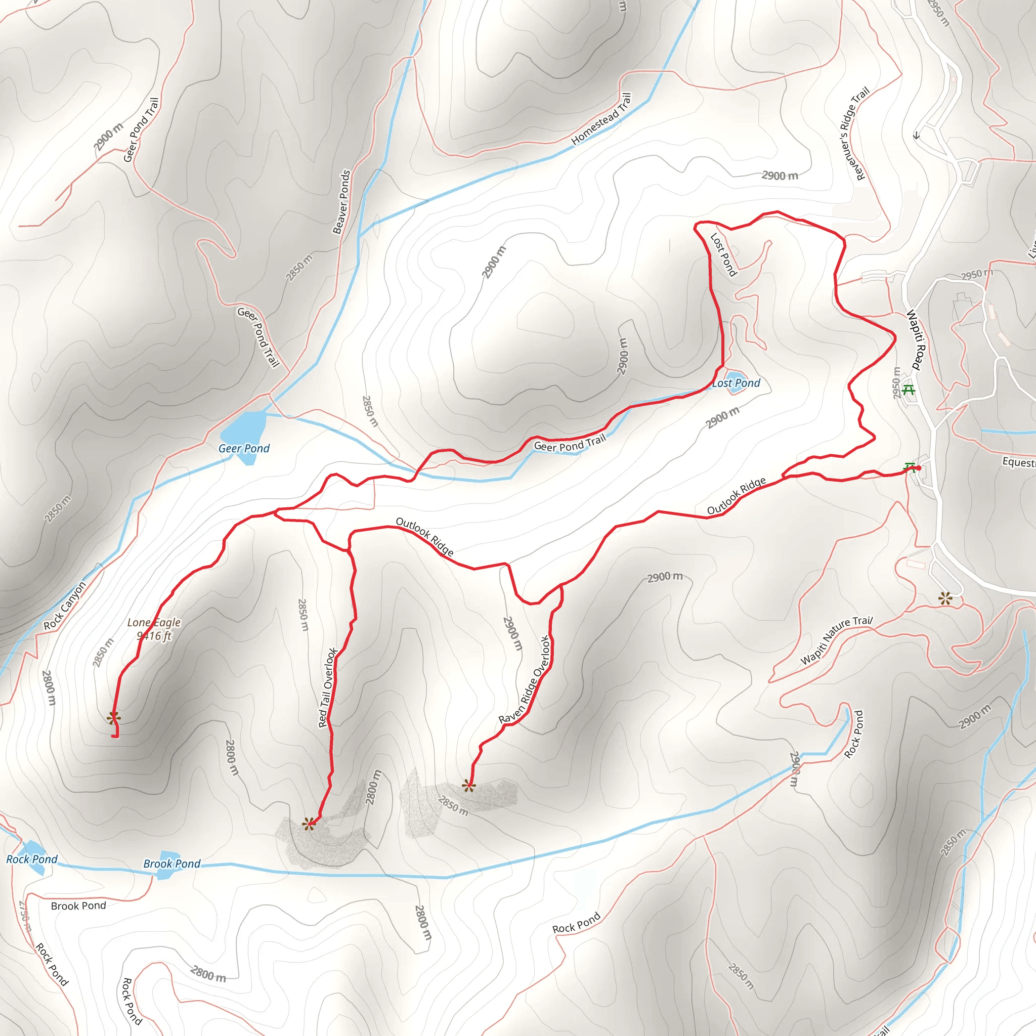 Outlook Ridge, Lone Eagle and Lost Pond Loop mobile static map