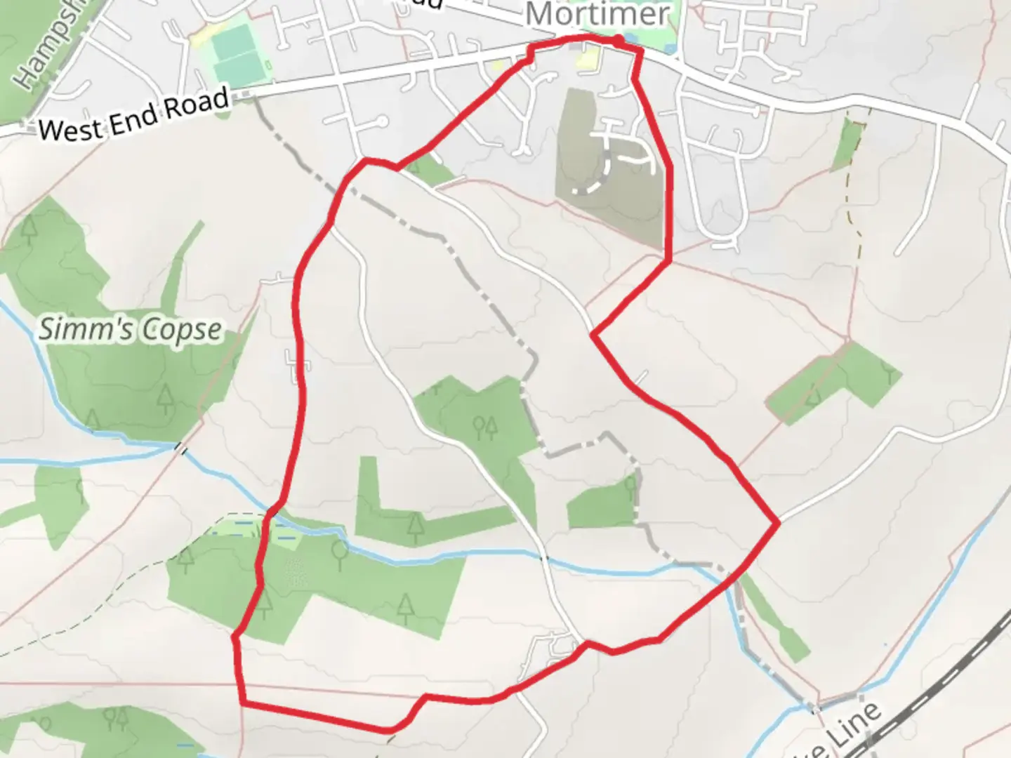 An image depicting the trail Nine Acre Copse and Moretimer Common Loop and its surrounding area.