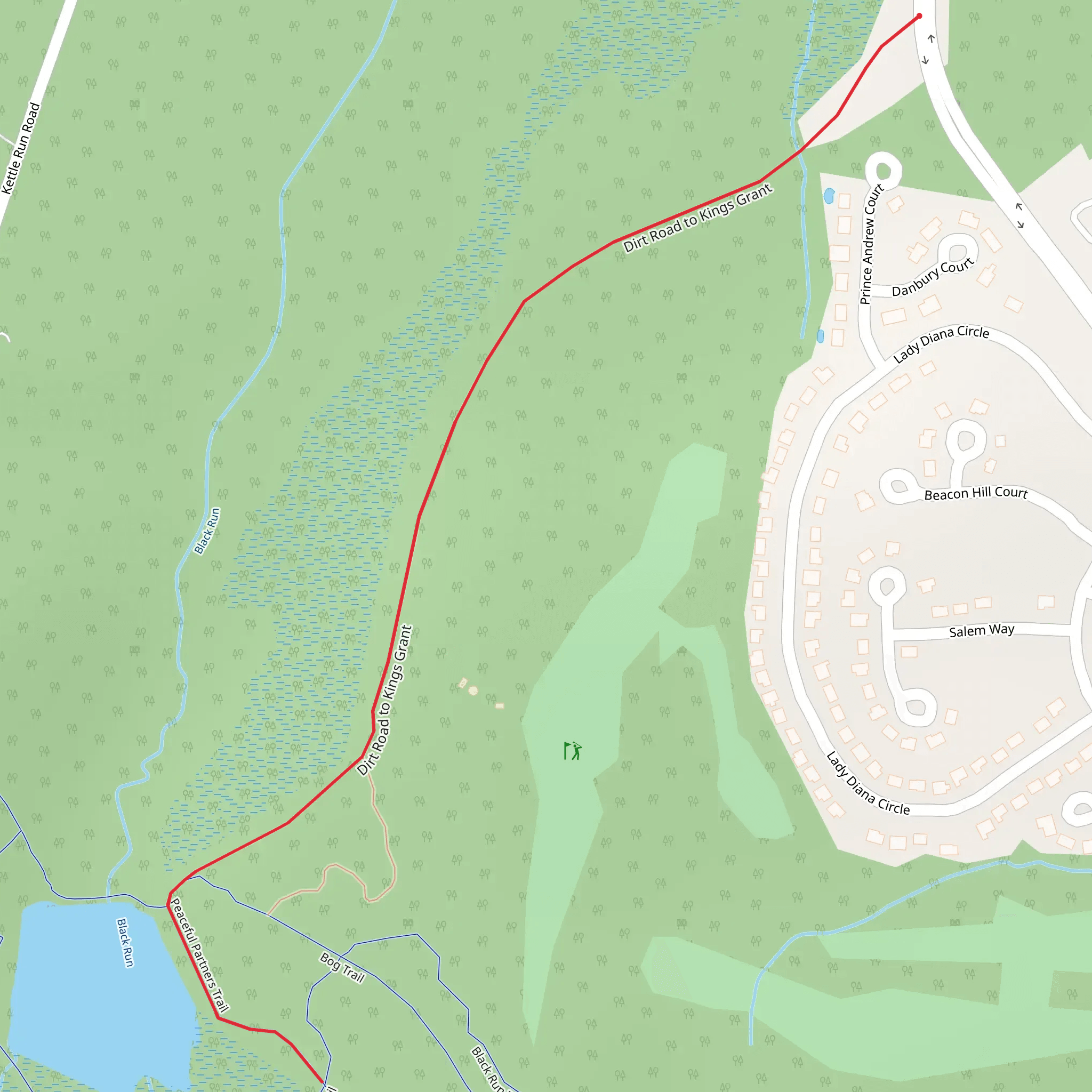 Black Run via Dirt Road to Kings Grant mobile static map