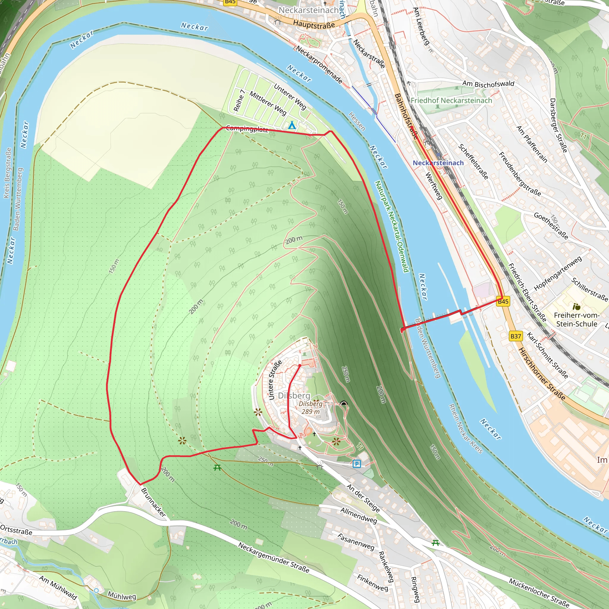 Dilsberg Loop via Bahnhofstraße mobile static map