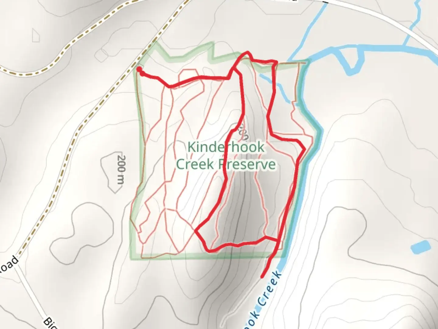 An image depicting the trail Ridge Top and Bottom from Martha Hicks Road and its surrounding area.