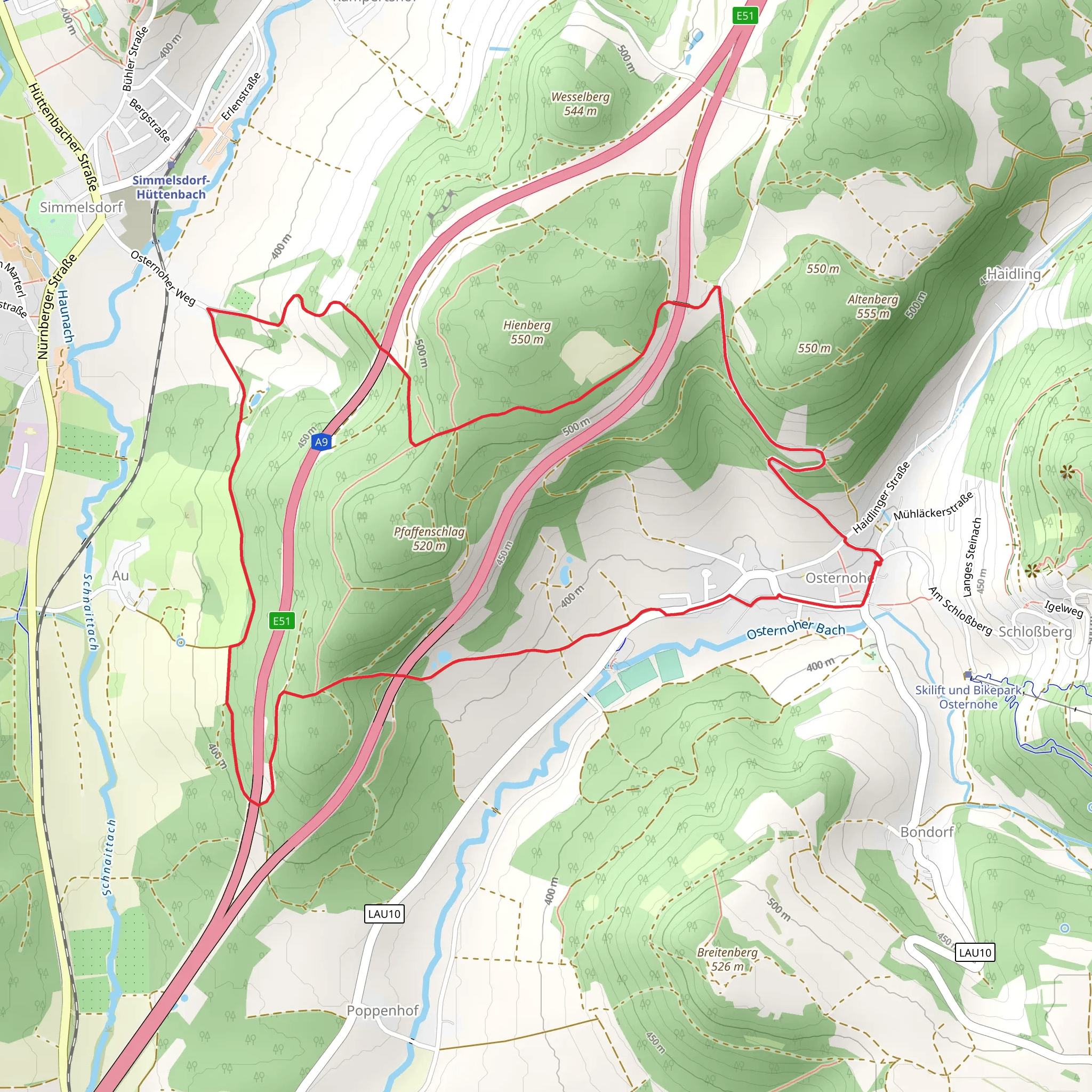 Blaustrich and Osternohe Simmelsdorf Loop mobile static map