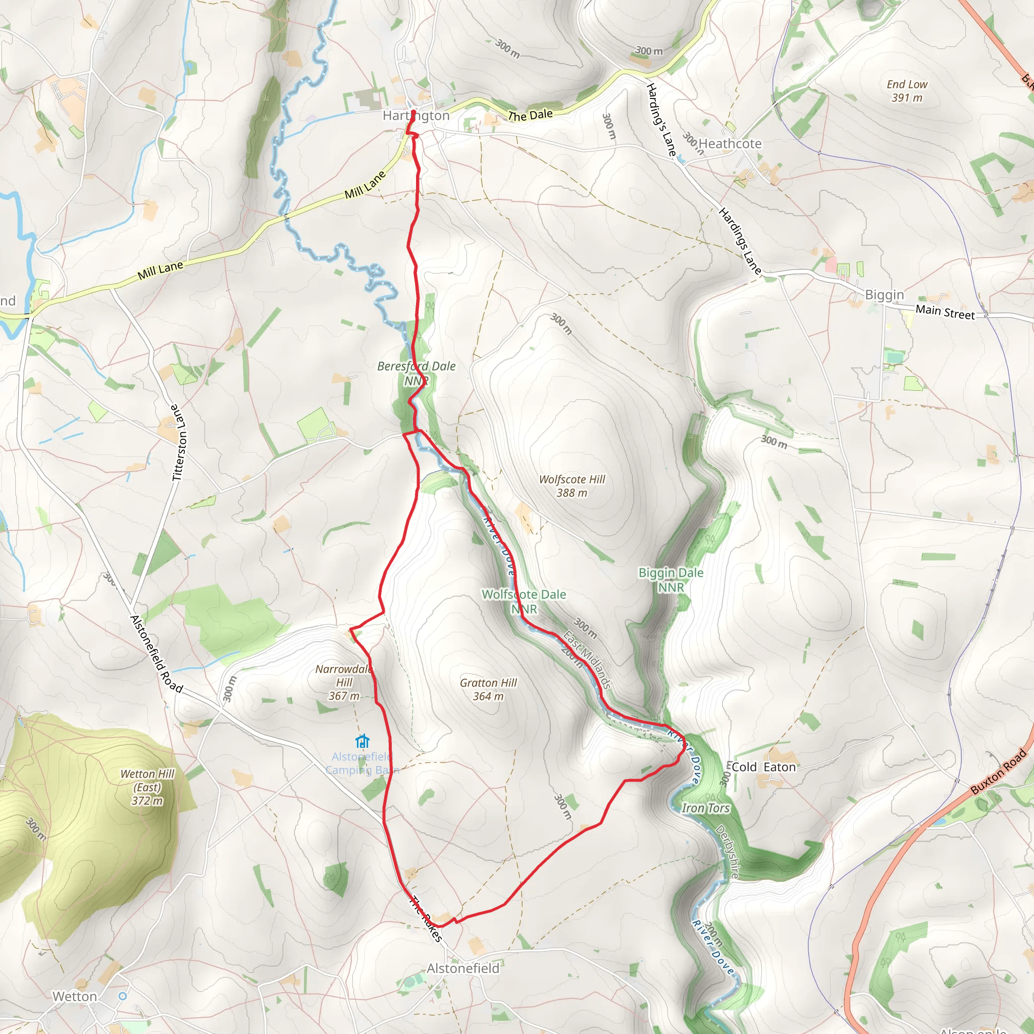 Beresford and Wolfescote Dales from Hartington mobile static map