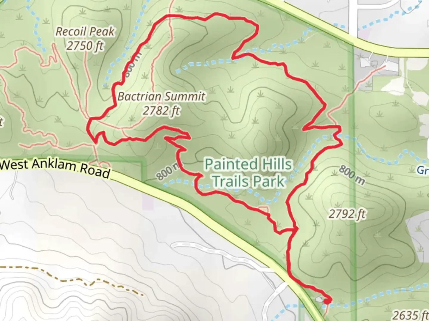 An image depicting the trail Slingshot Trail and Mosaic Trail Loop and its surrounding area.