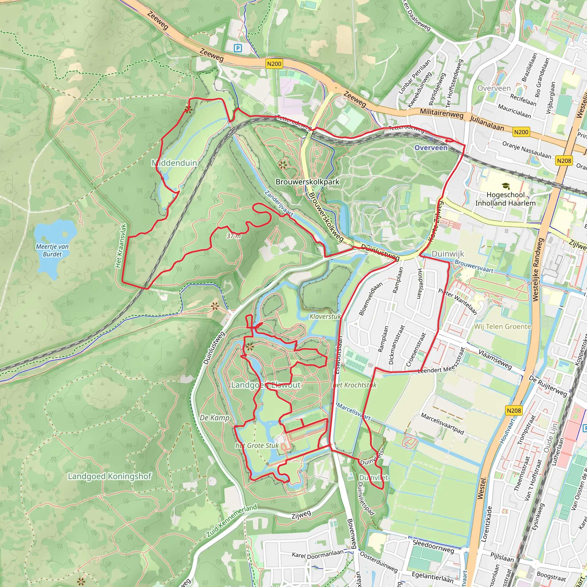 De Kleine Vijver, Landgoed Elswout, Kerklaan and Duinvliet Loop mobile static map