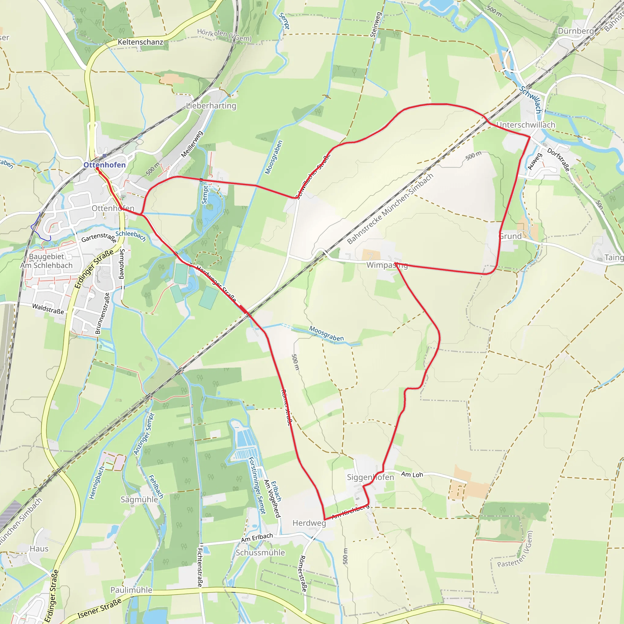 MVV Wanderweg Dreieck Ottenhofen mobile static map