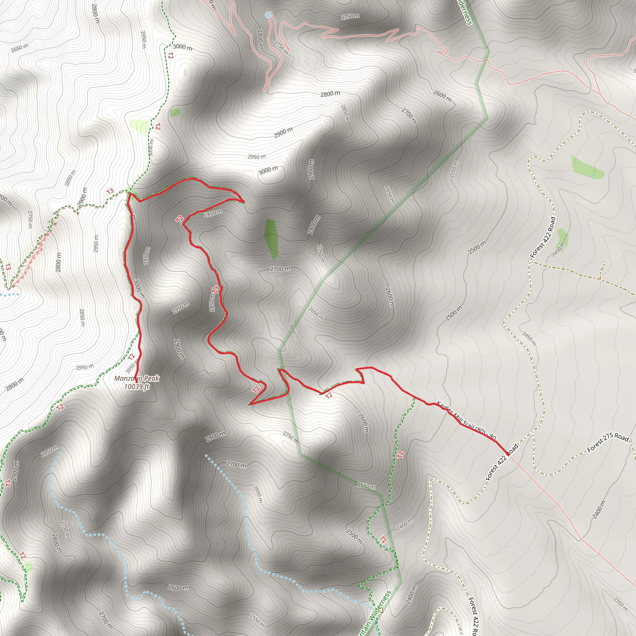 Manzano Peak via Kayser Mill Trail mobile static map